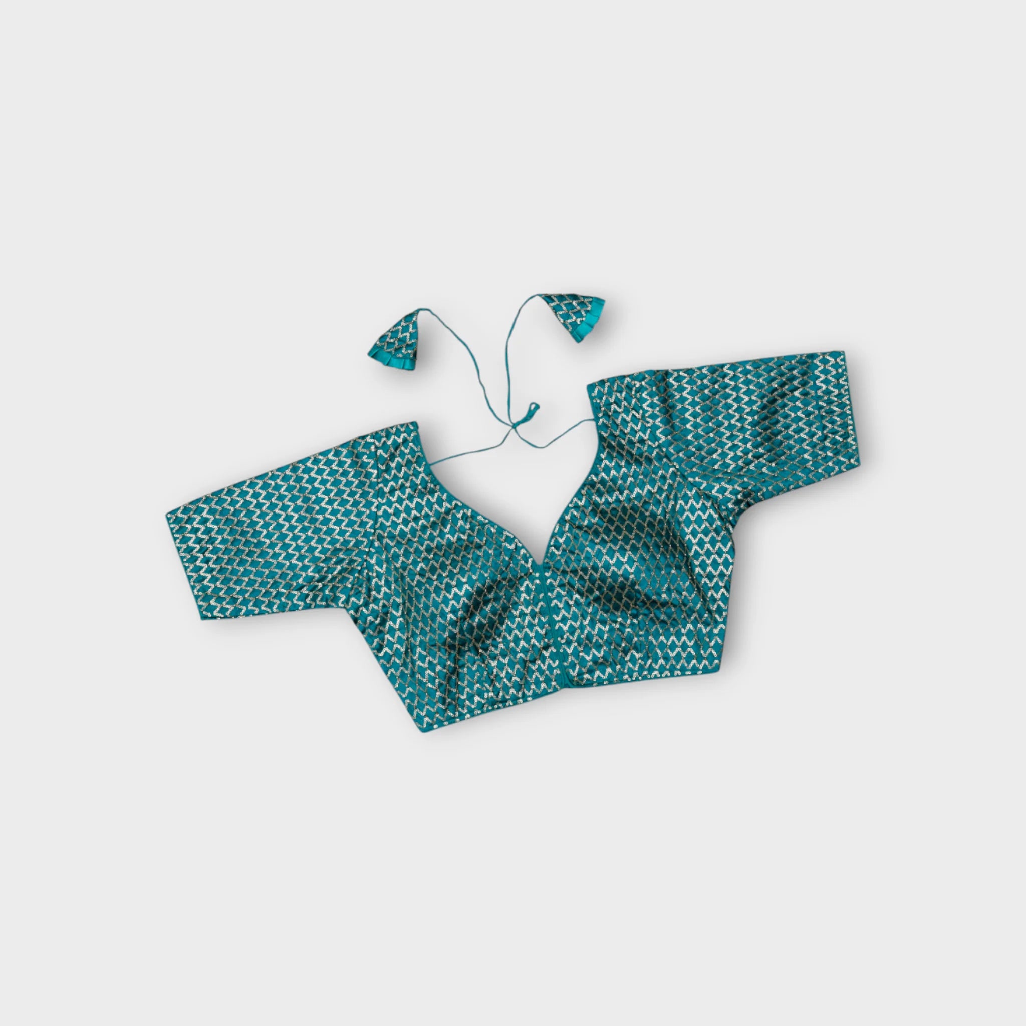 Cosmic Blue Sequined Silk Readymade Blouse