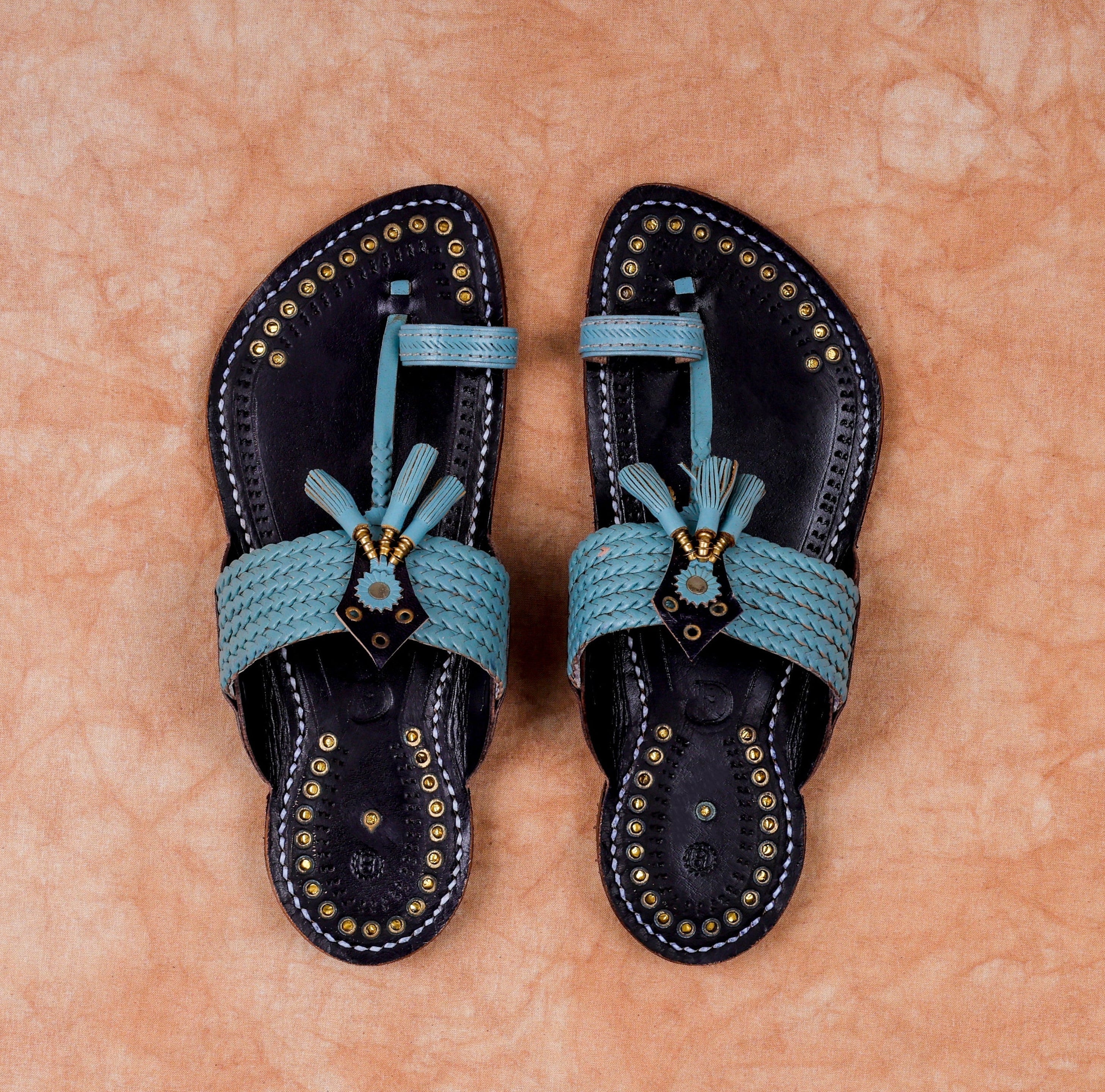Handcrafted Sky Blue Two Tone Kolhapuri Sandals