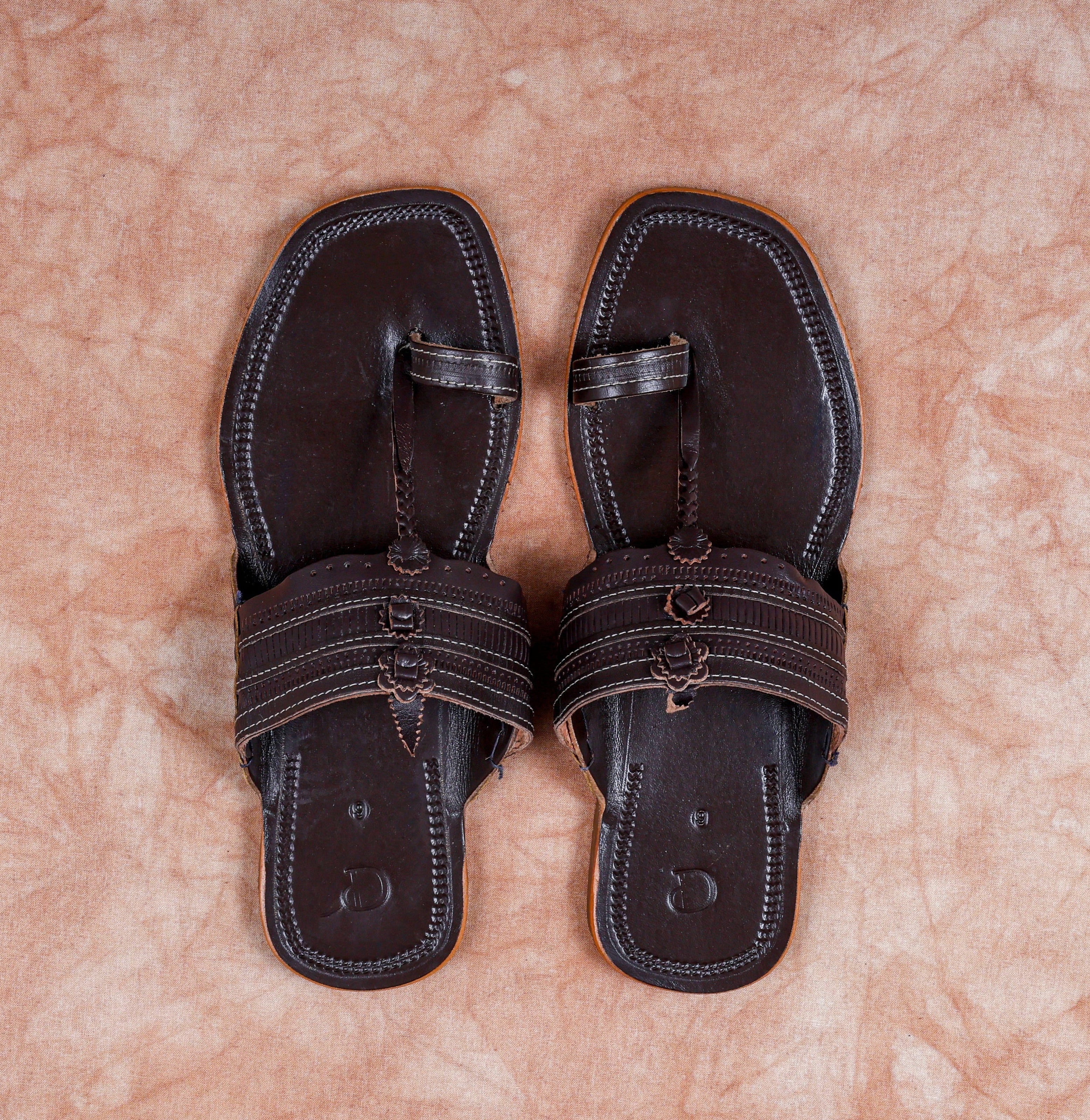 Dark Brown Heritage Patent Kolhapuri Sandals