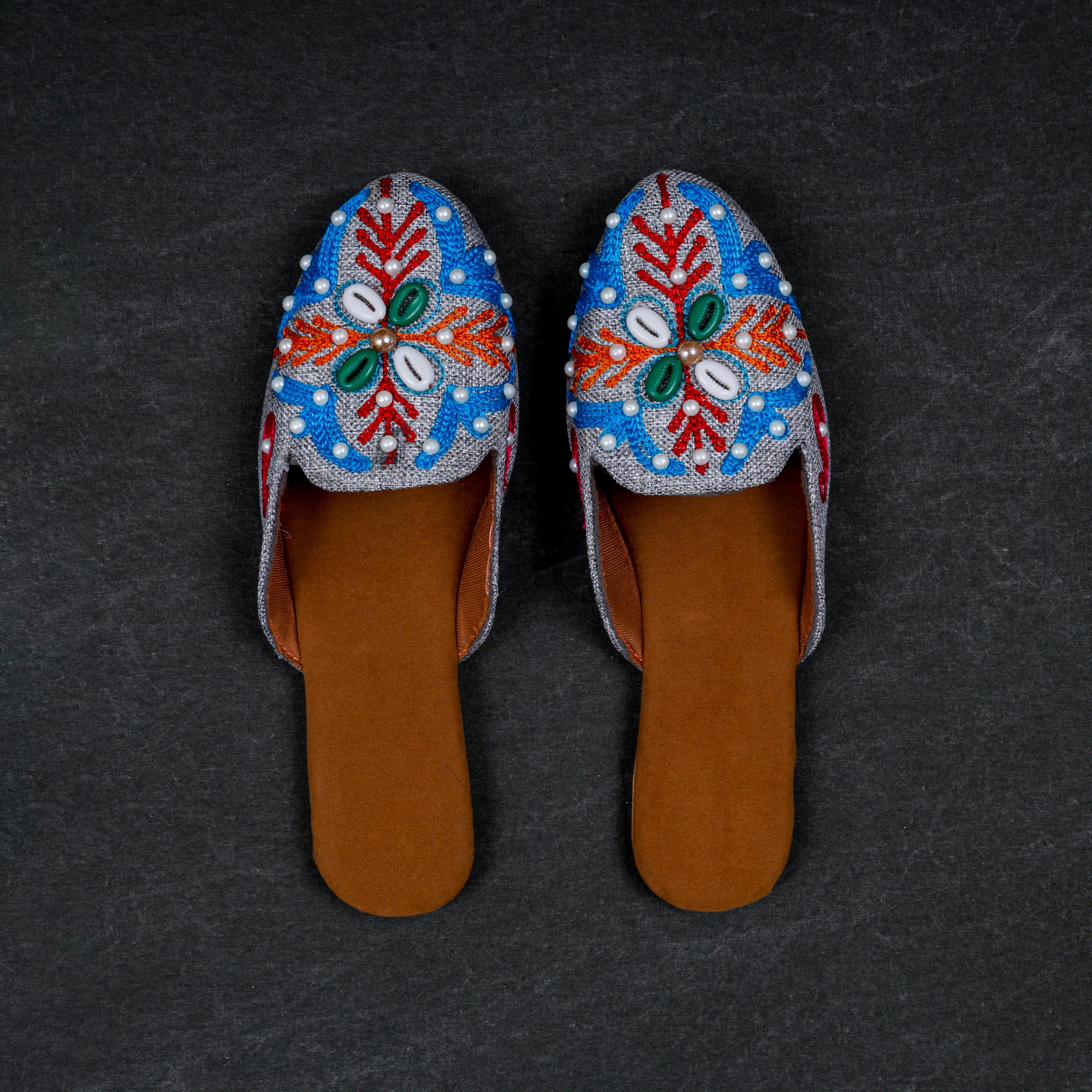 Multicolor Artisan Jute Flat Slip On Mules