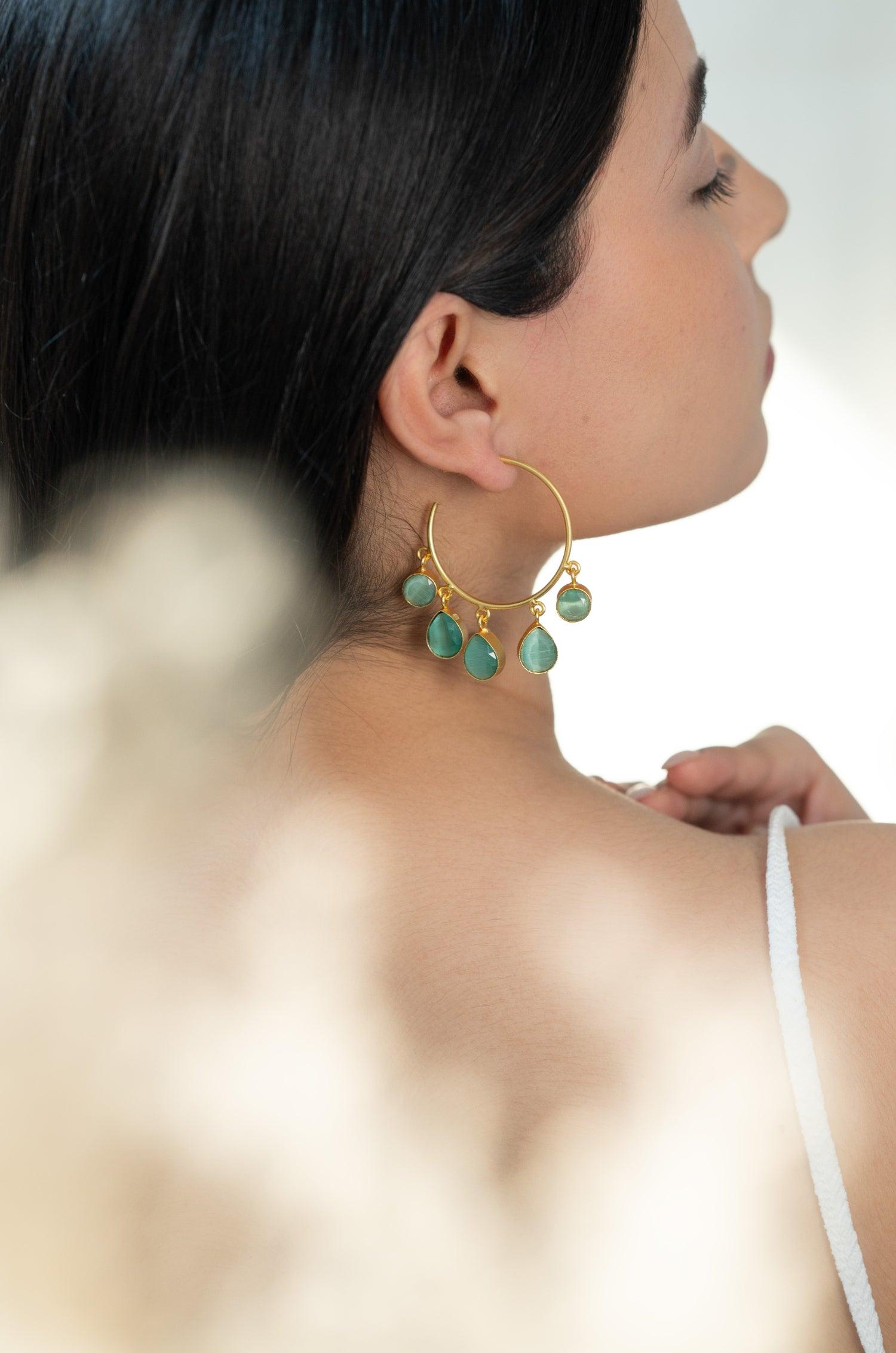 Turquoise Charm Hoop Earrings - Dyulokha