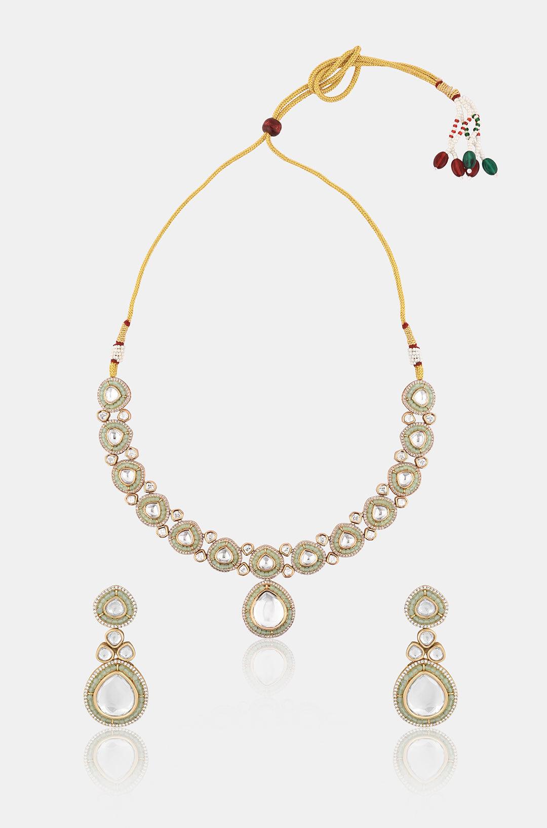 Kundan Mint Elegance Necklace Set - Dyulokha