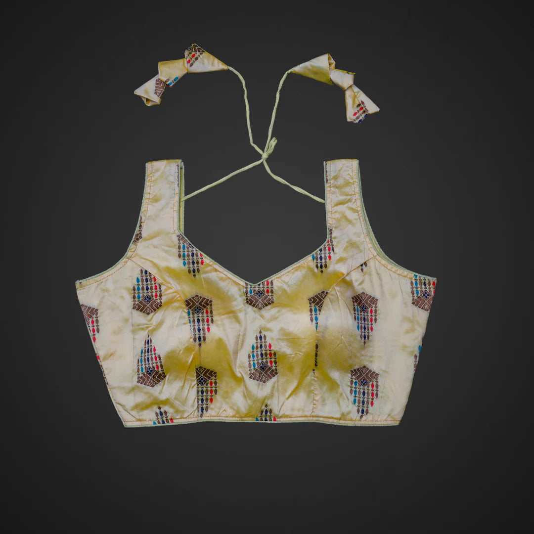 Multicolor Raw Silk U Neck Readymade Blouse