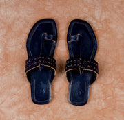 Navy Blue Open Toe Kolhapuri Sandals
