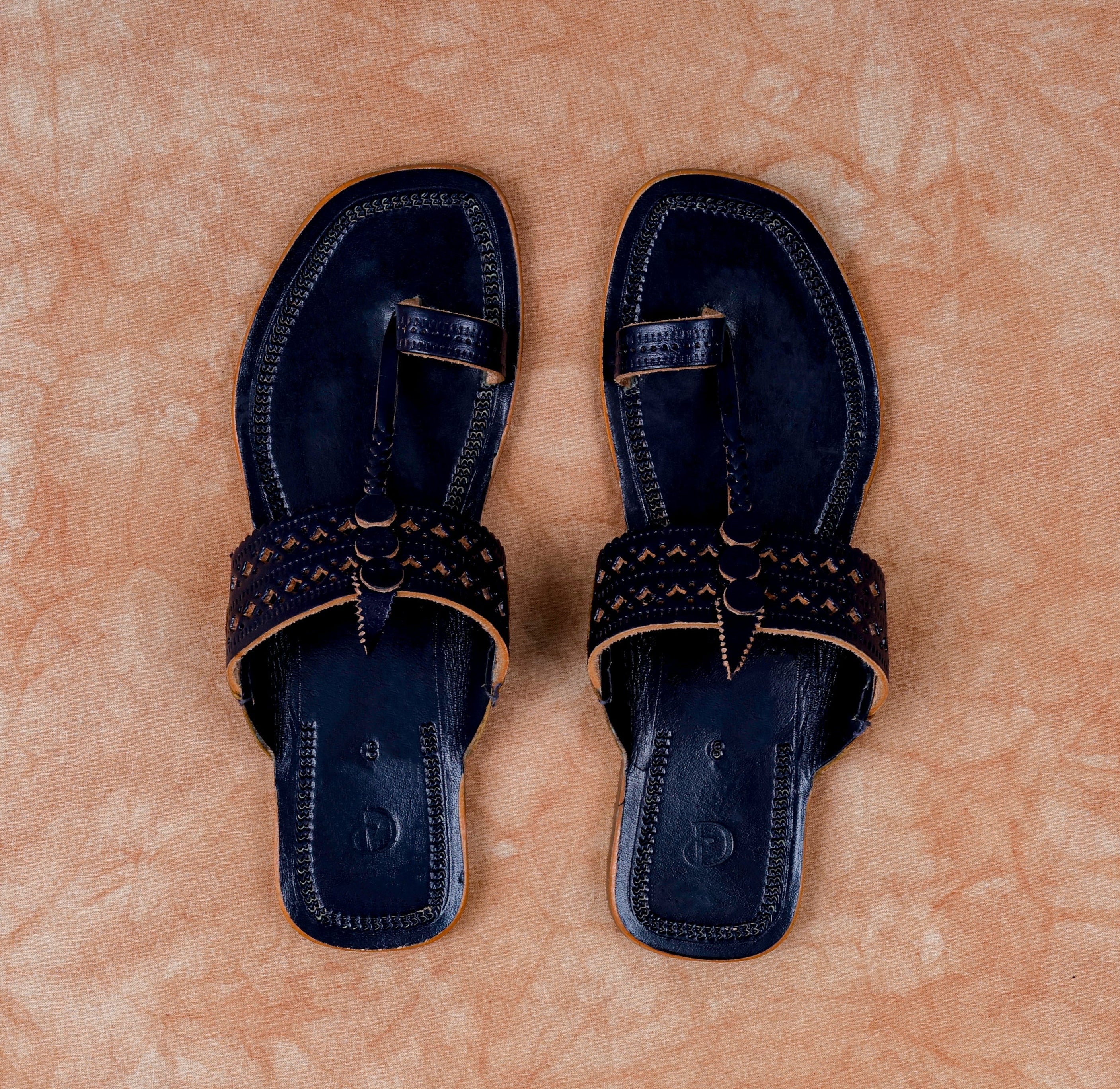 Navy Blue Open Toe Kolhapuri Sandals