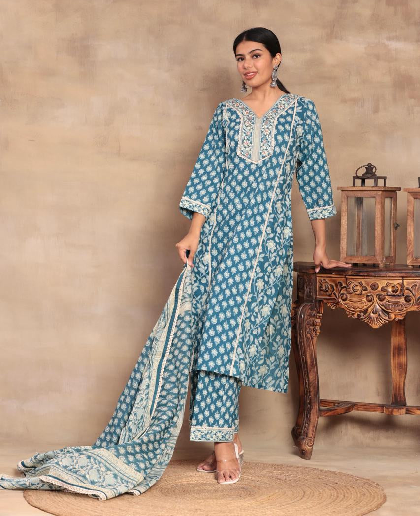 Embroidered Cotton Kurta Set