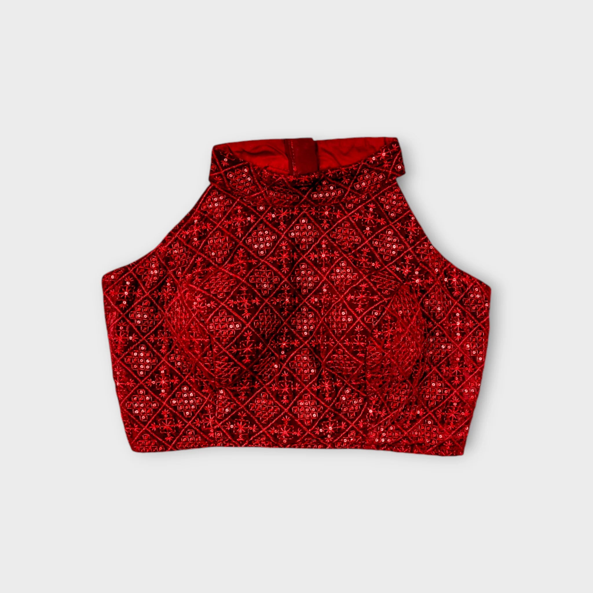 Velvet Jewel Neck Readymade Blouse