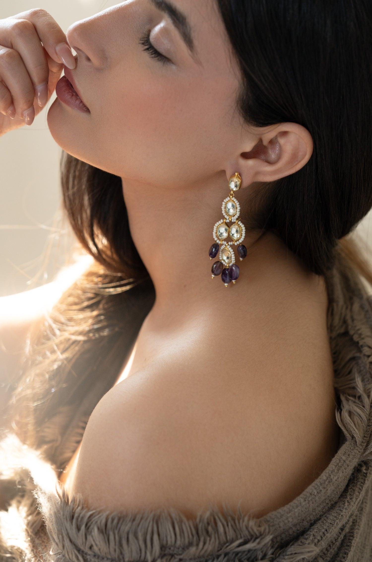 Amethyst Kundan Elegance Earrings - Dyulokha