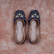 Blue Velvet Heritage Square Toe Jutti