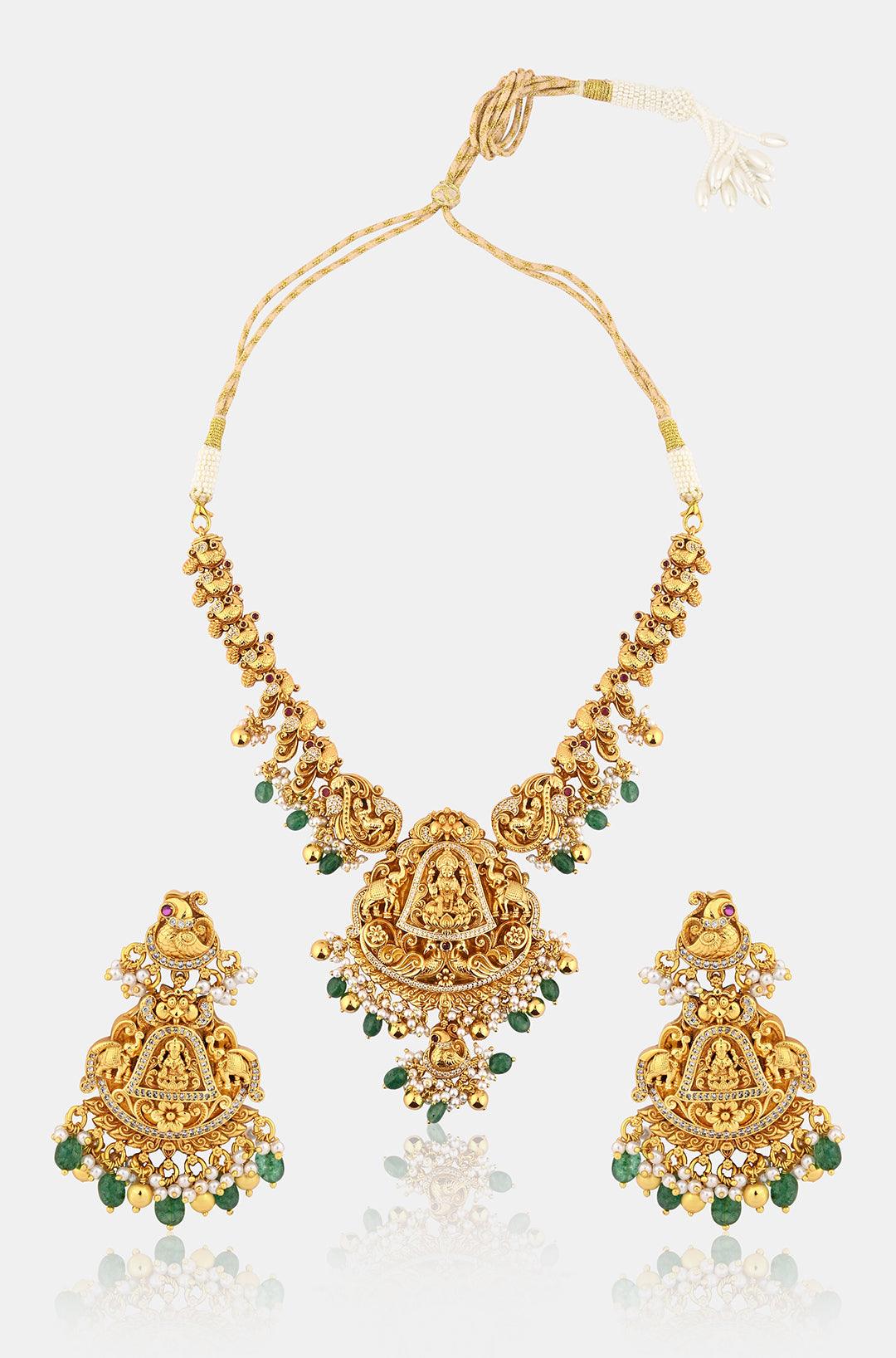 Golden Serenity Beaded Temple Necklace Set - Dyulokha
