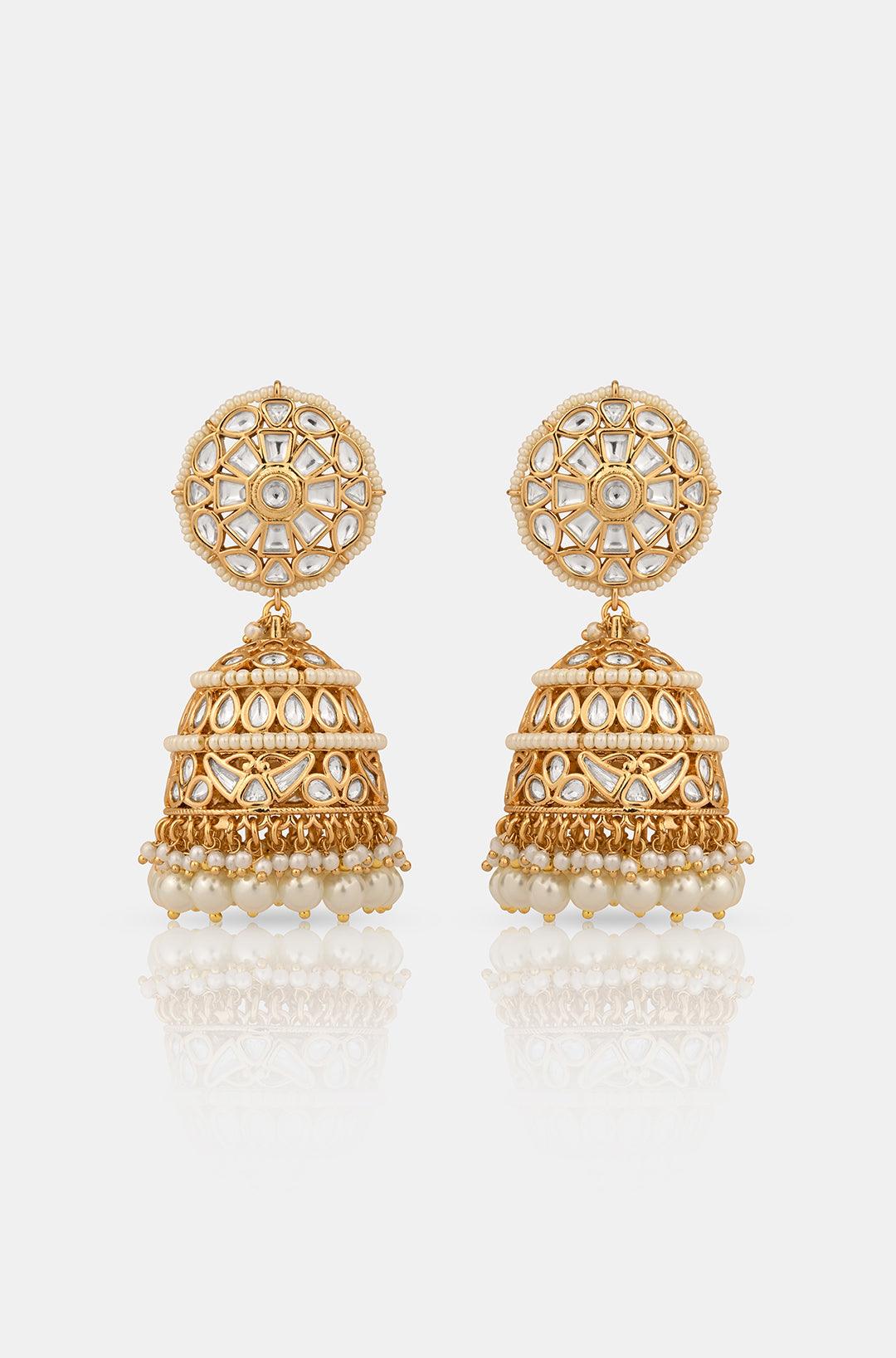Gilded Elegance Kundan Pearl Jhumkas - Dyulokha