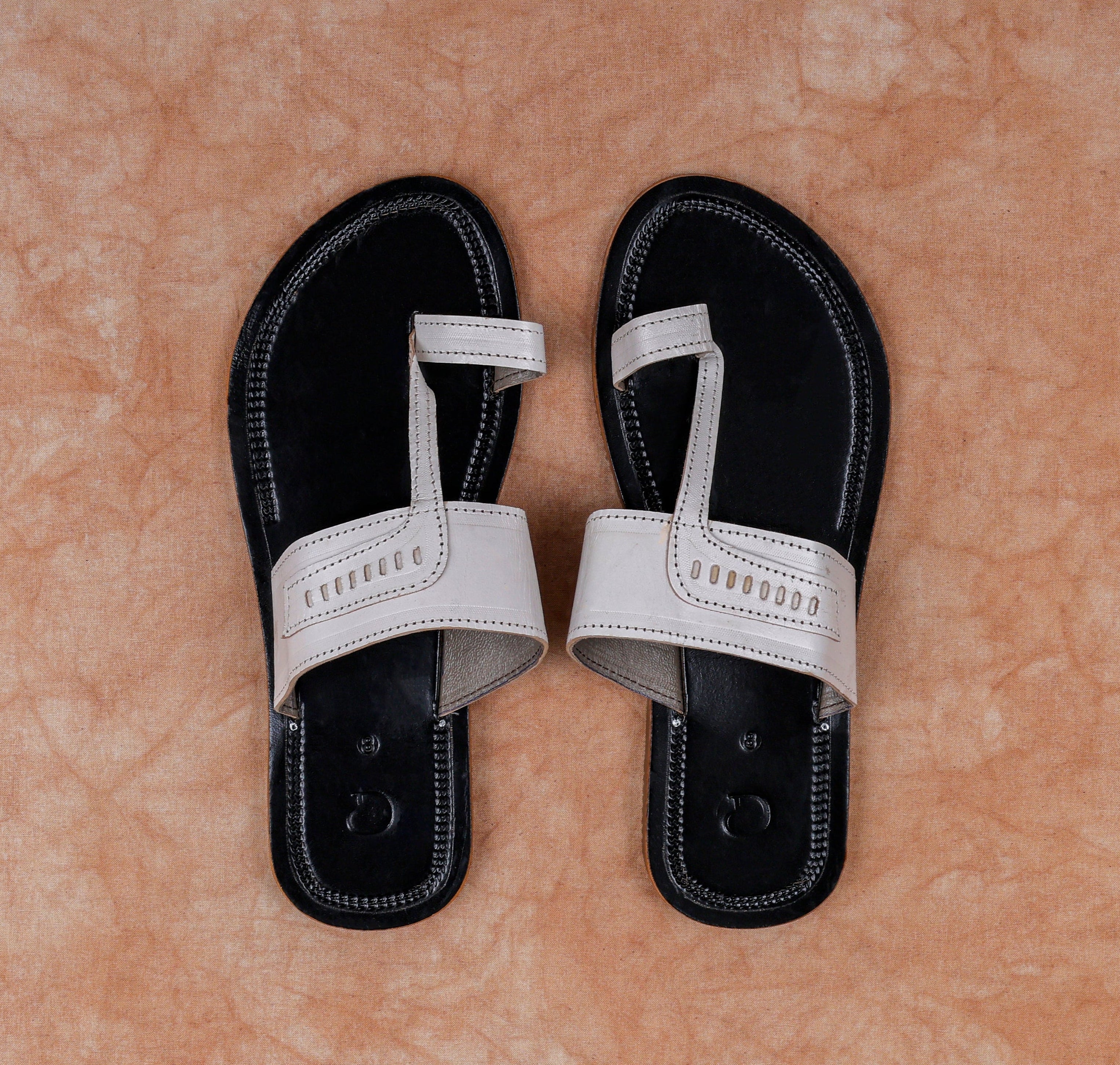 Black Two Tone Leather Kolhapuri Sandals