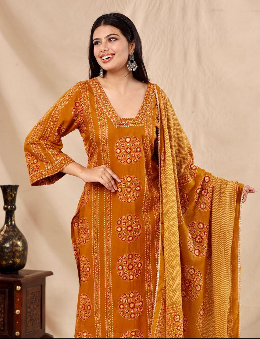 Mirror Embroidered Cotton Kurta Set