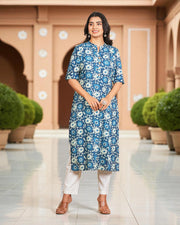 Floral Geometric Printed Cotton Kurta