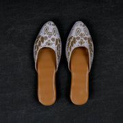 Two Tone Off White Mules With Textured Detail
