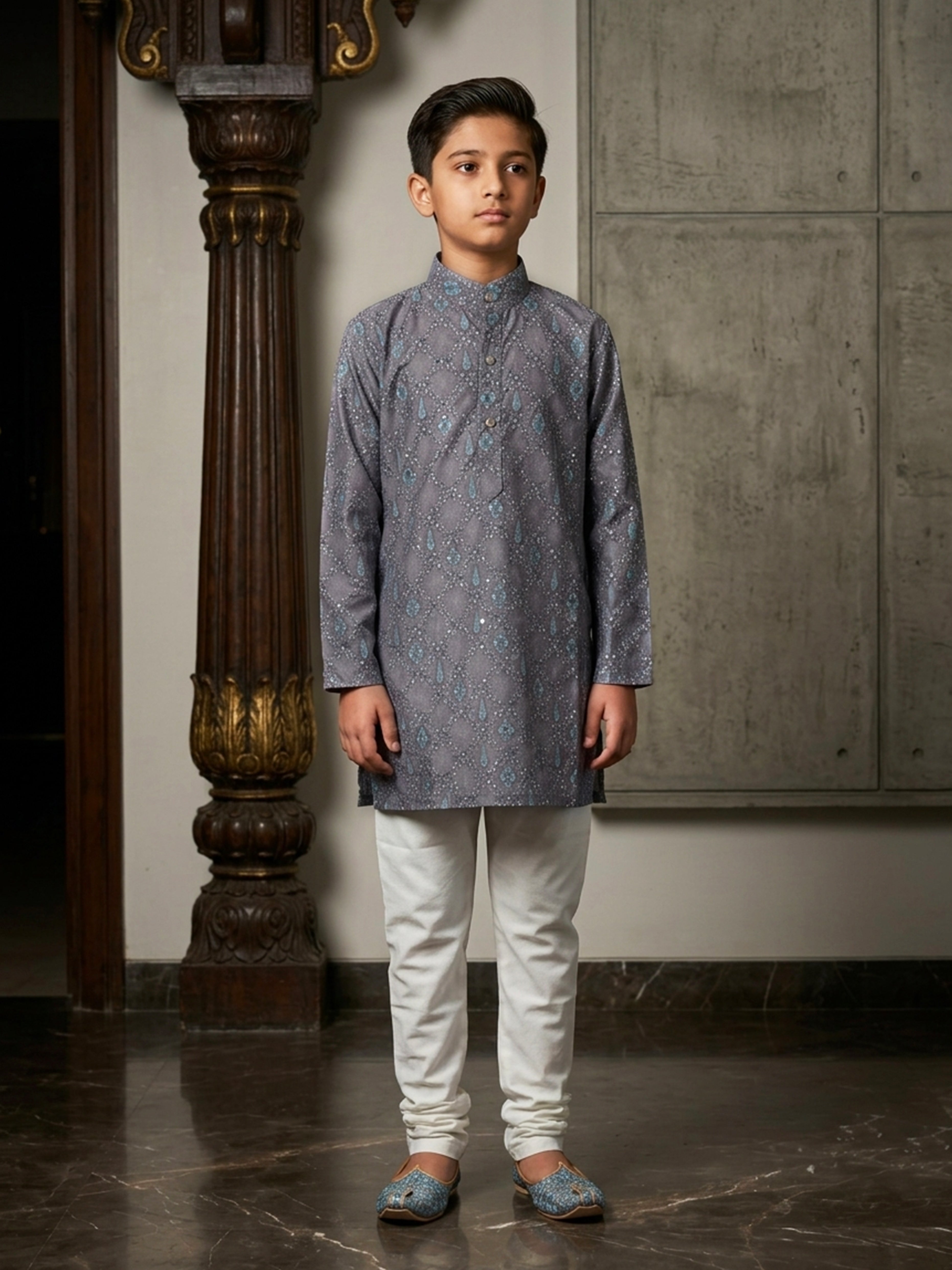Geometric Embroidered Cotton Kurta Pajama Set