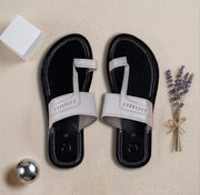 Black Two Tone Leather Kolhapuri Sandals