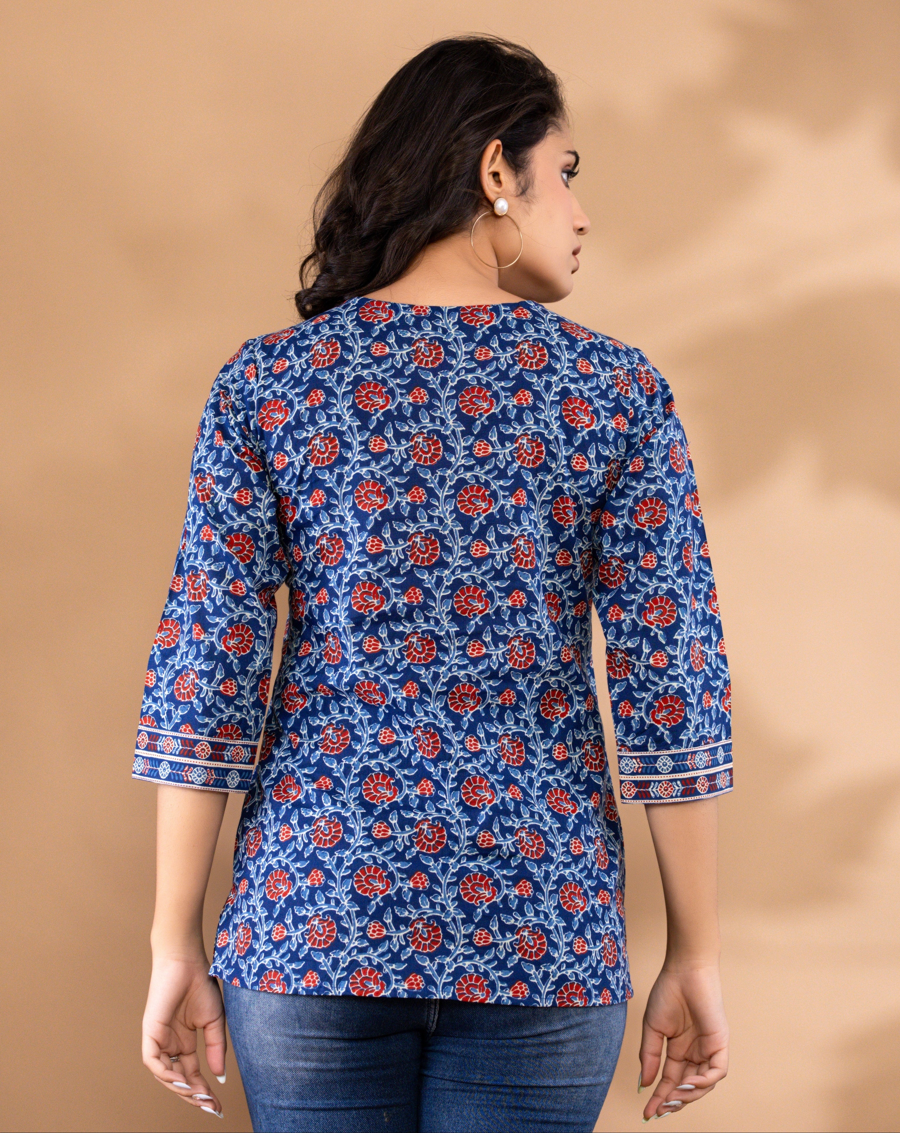 Royal Blue Floral Printed Kurta