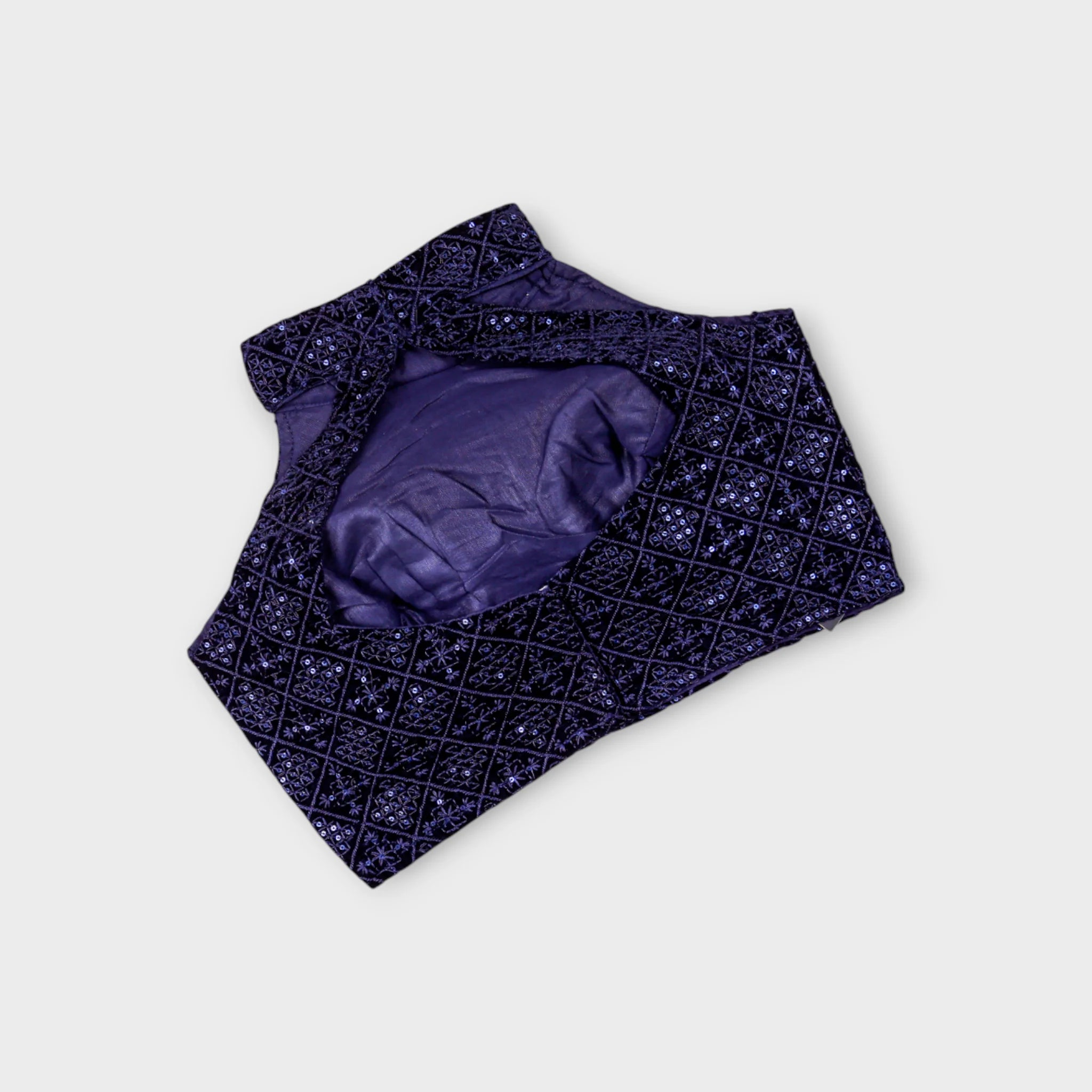 Velvet Jewel Neck Readymade Blouse