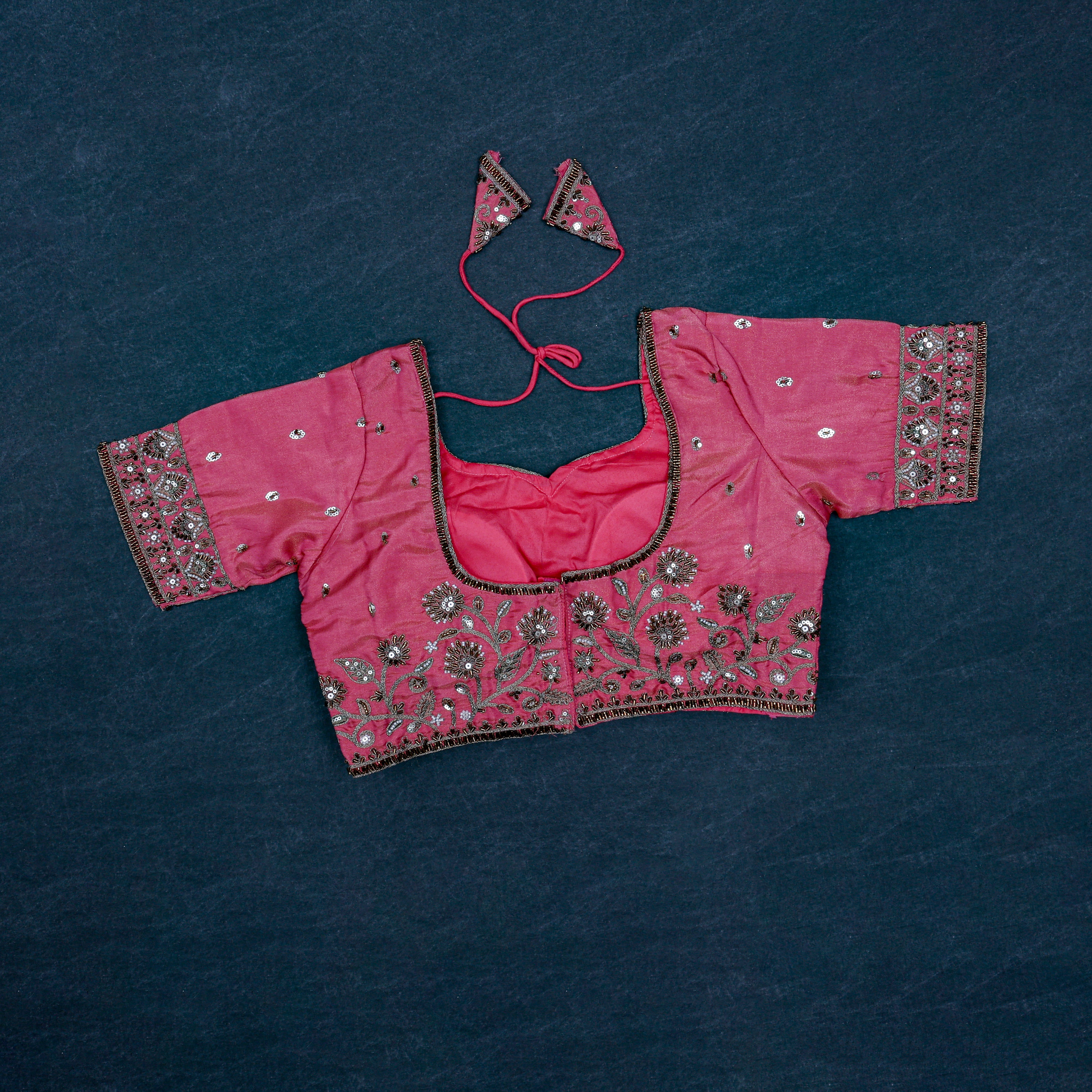 Chic Cosmos Silk Blouse with Notched Neck
