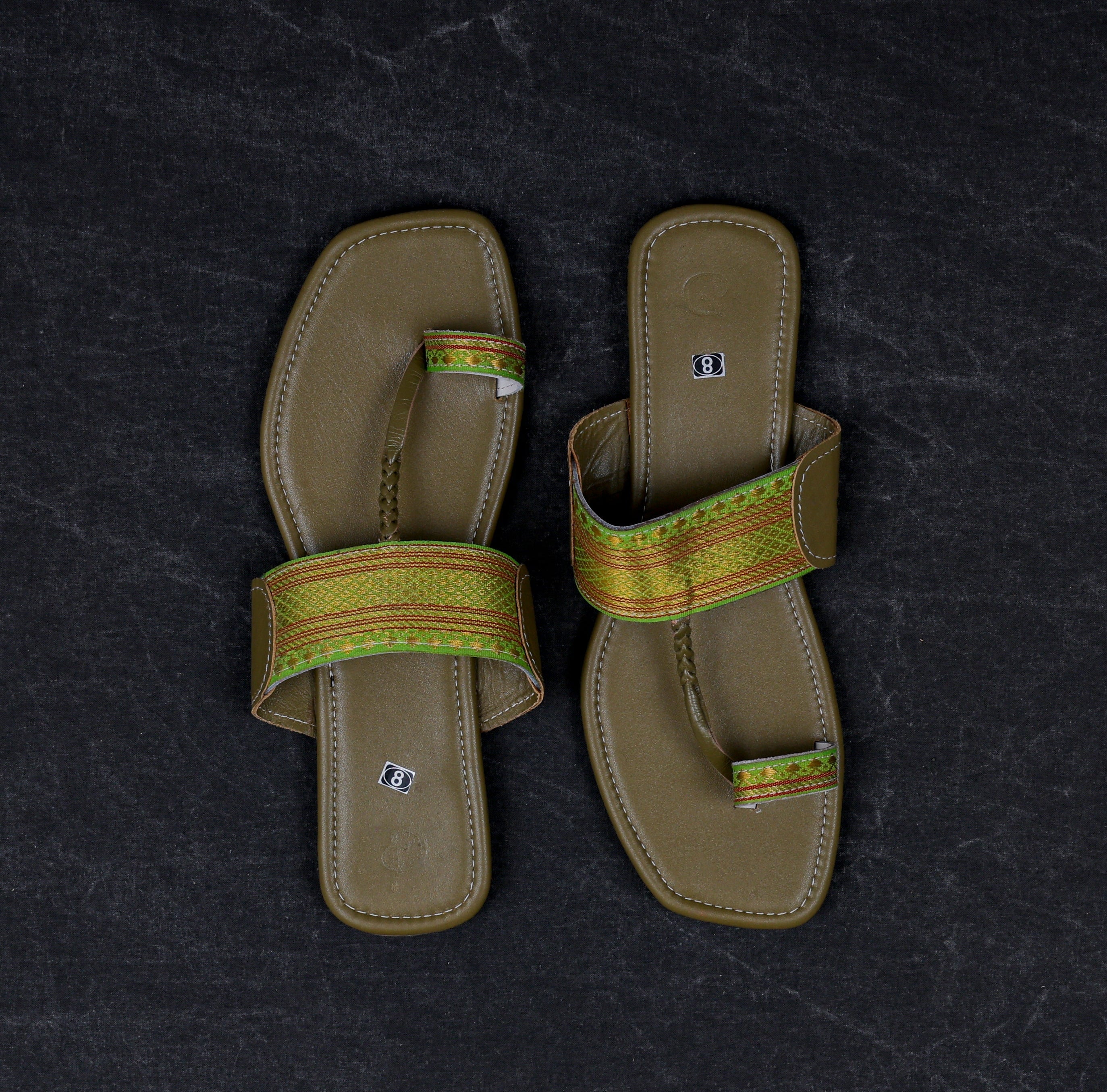 Olive Green Leather Kolhapuri Flats