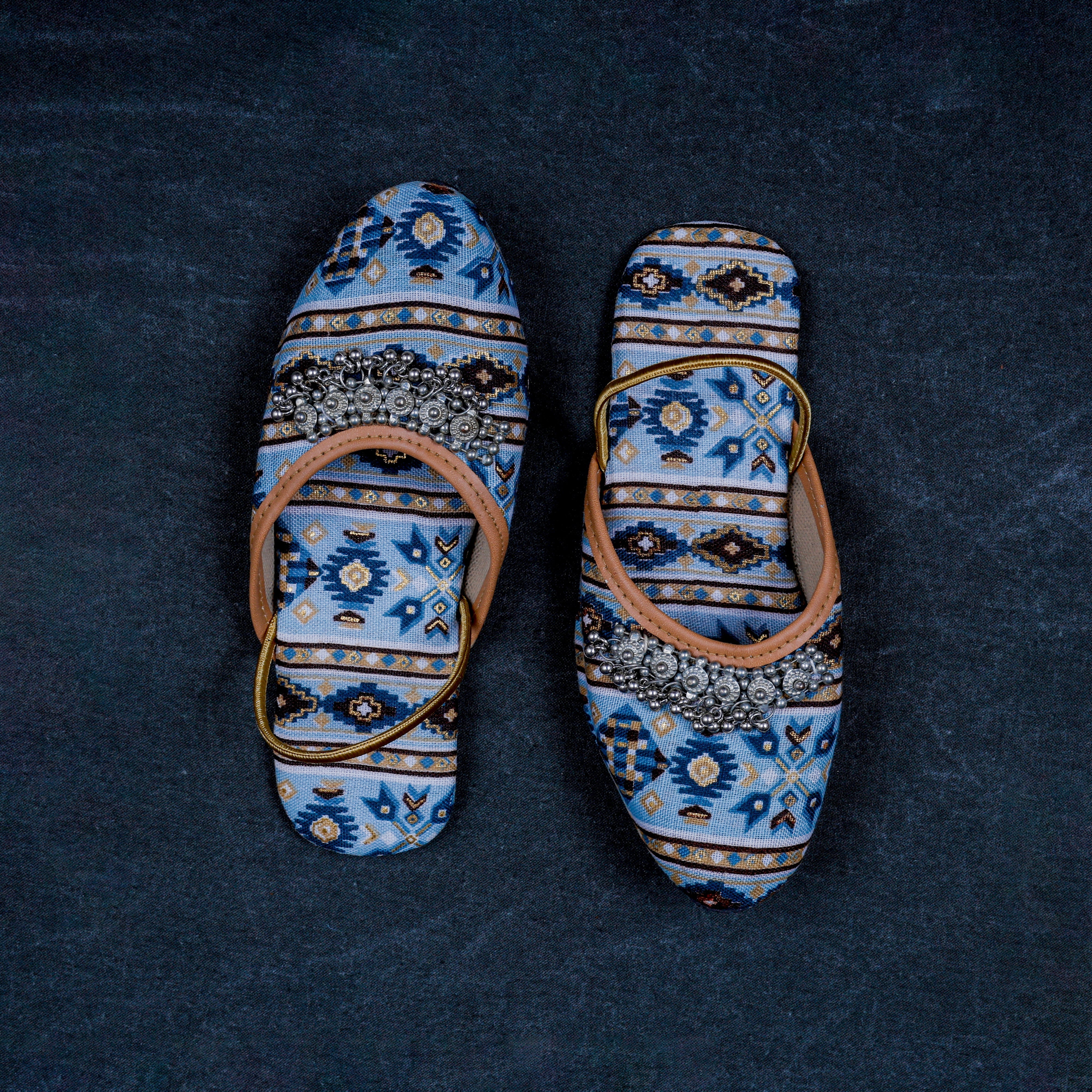 Light Green Textured Ethnic Mules
