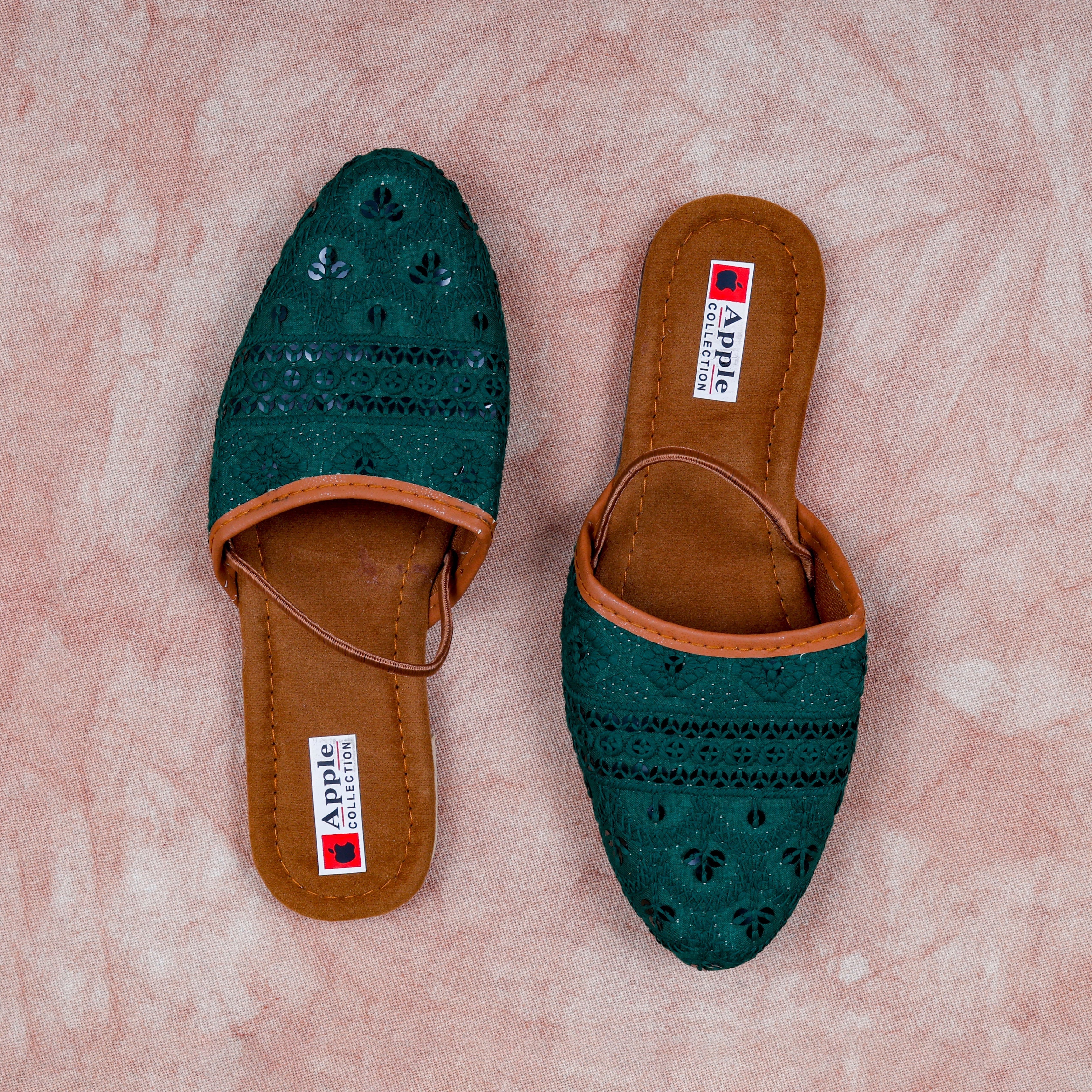 Almond Textured Green Ethnic Mules