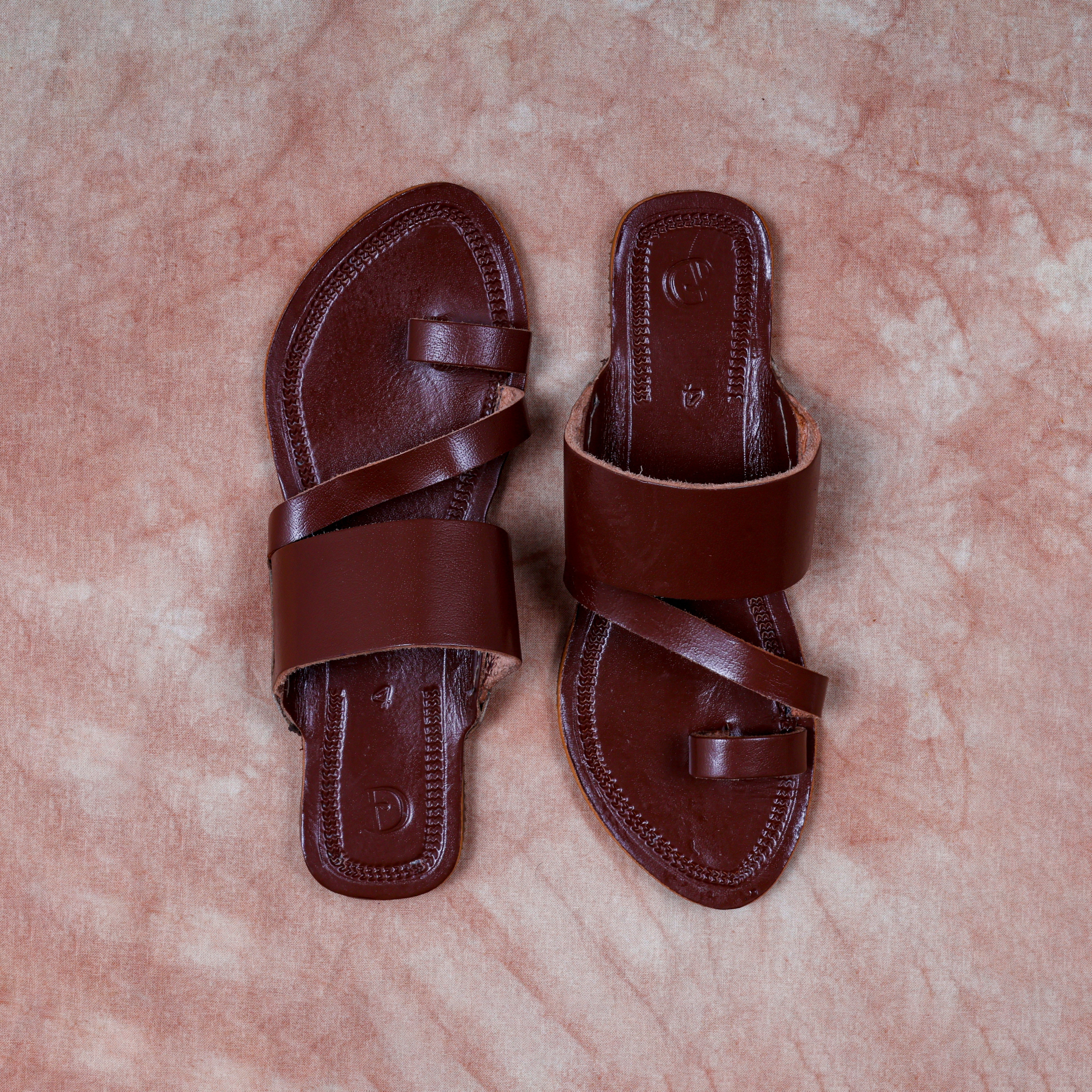 Brown Soft Leather Open Toe Flats