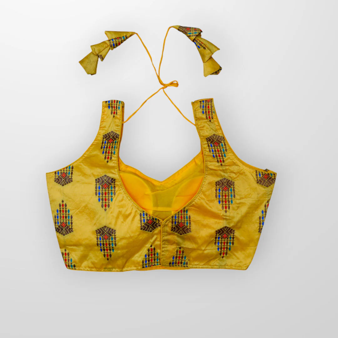 Multicolor Raw Silk U Neck Readymade Blouse