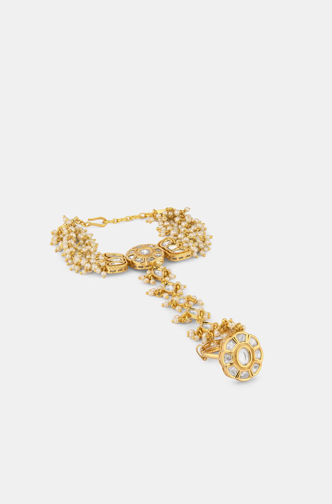 Bridal Blossoms Kundan Pearl Hathphool - Dyulokha