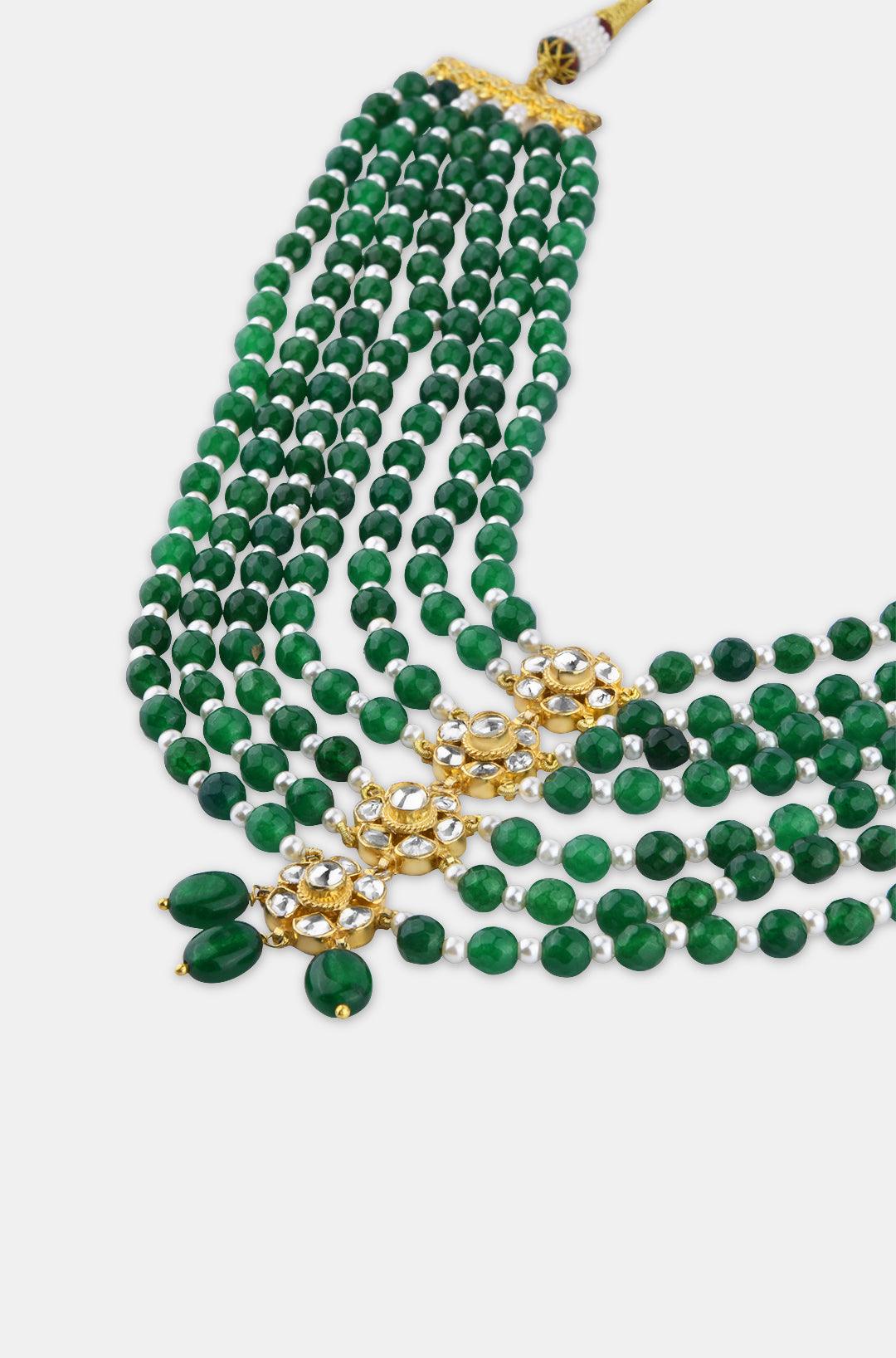 Green Kundan Cascade Necklace - Dyulokha