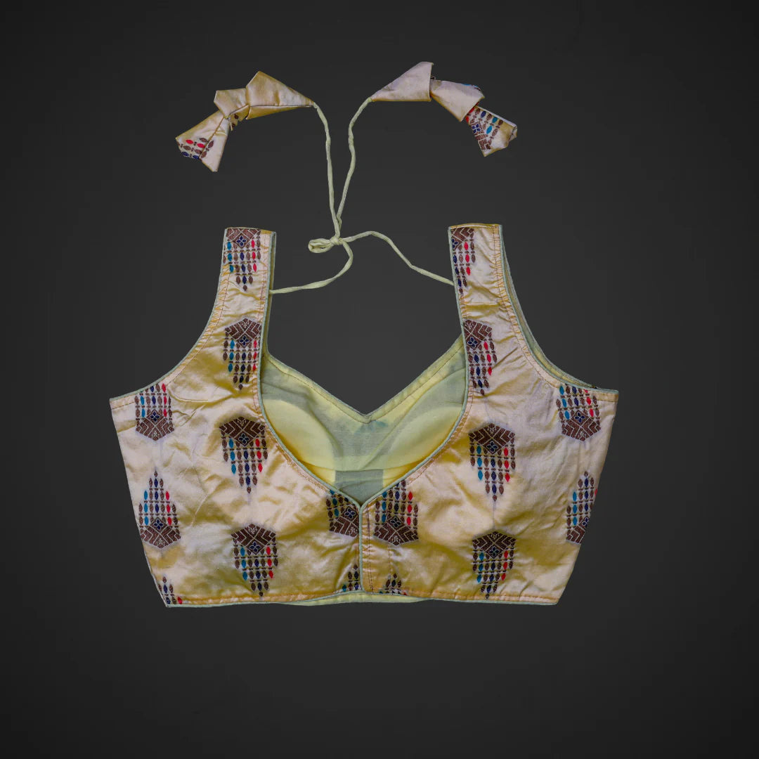 Multicolor Raw Silk U Neck Readymade Blouse