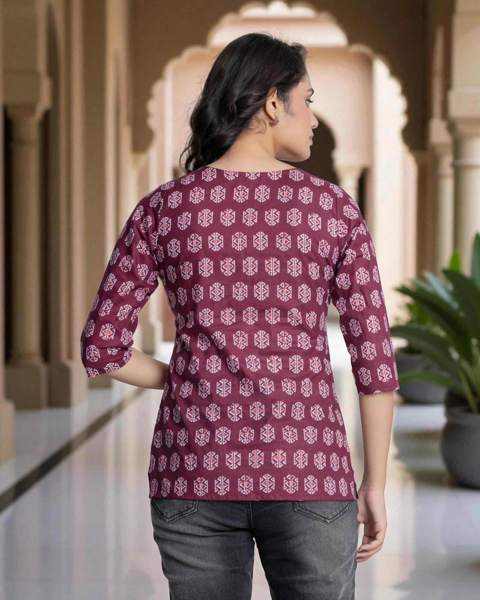 Geometric Print Cotton Floral Kurta