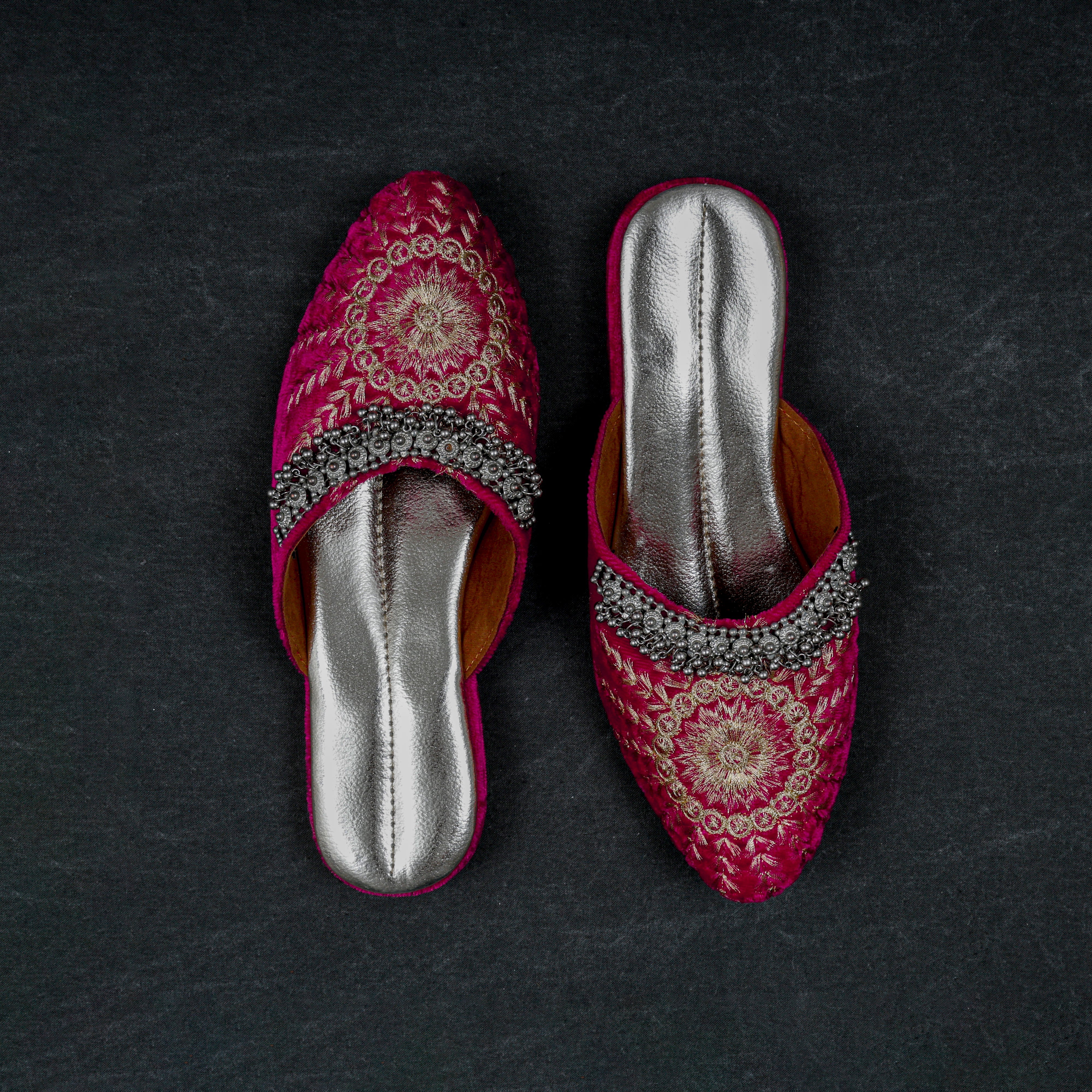 Rose Pink Velvet Two Tone Ethnic Mules