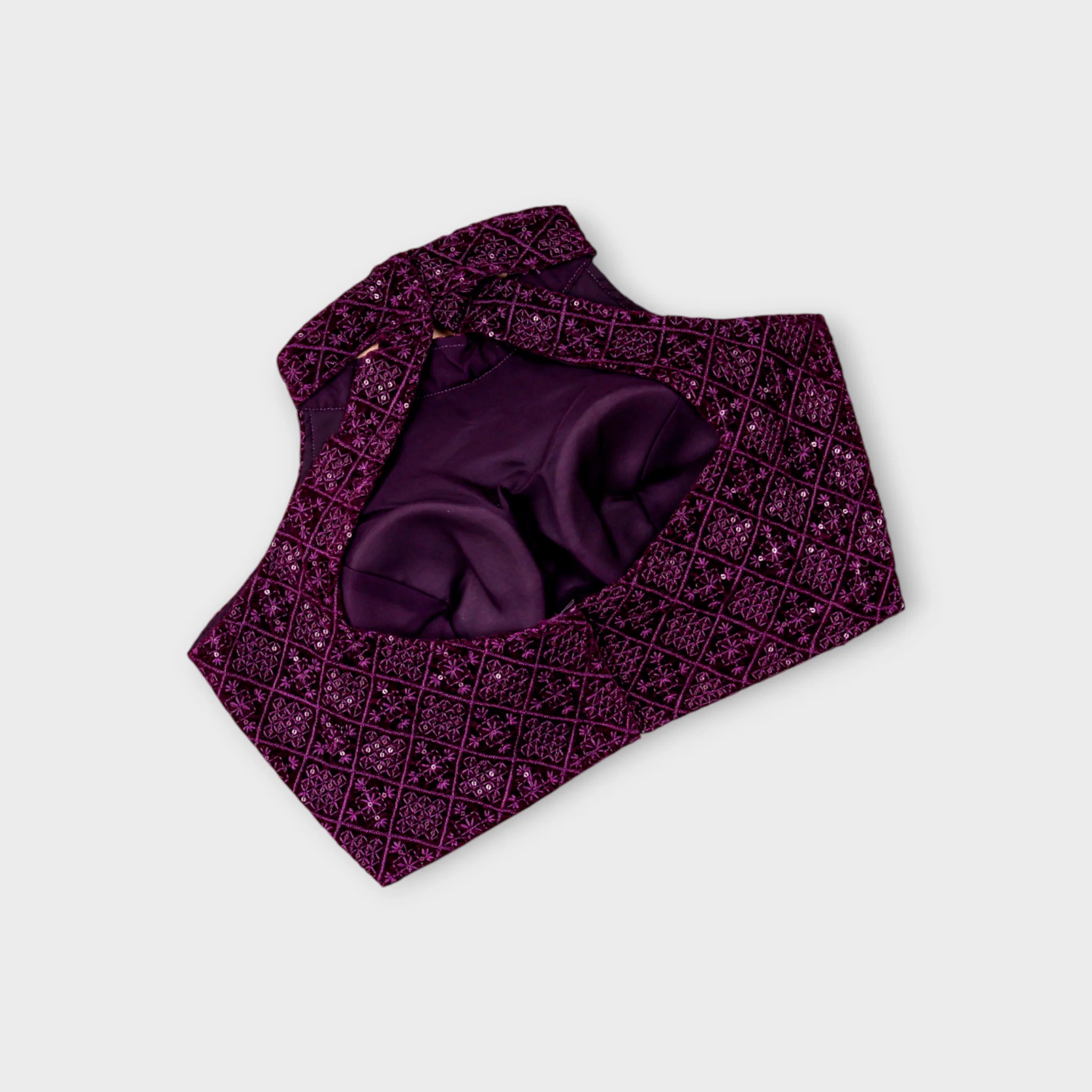 Velvet Jewel Neck Readymade Blouse