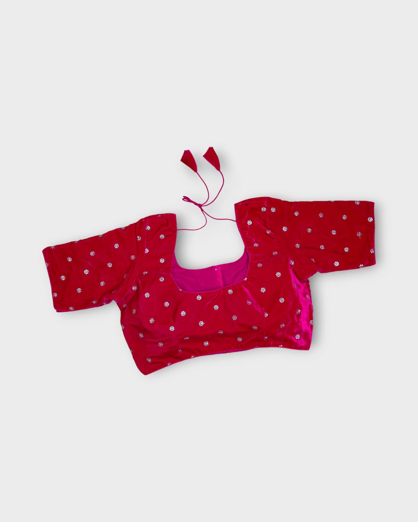 Velvet Deep Back Half Sleeve Blouse