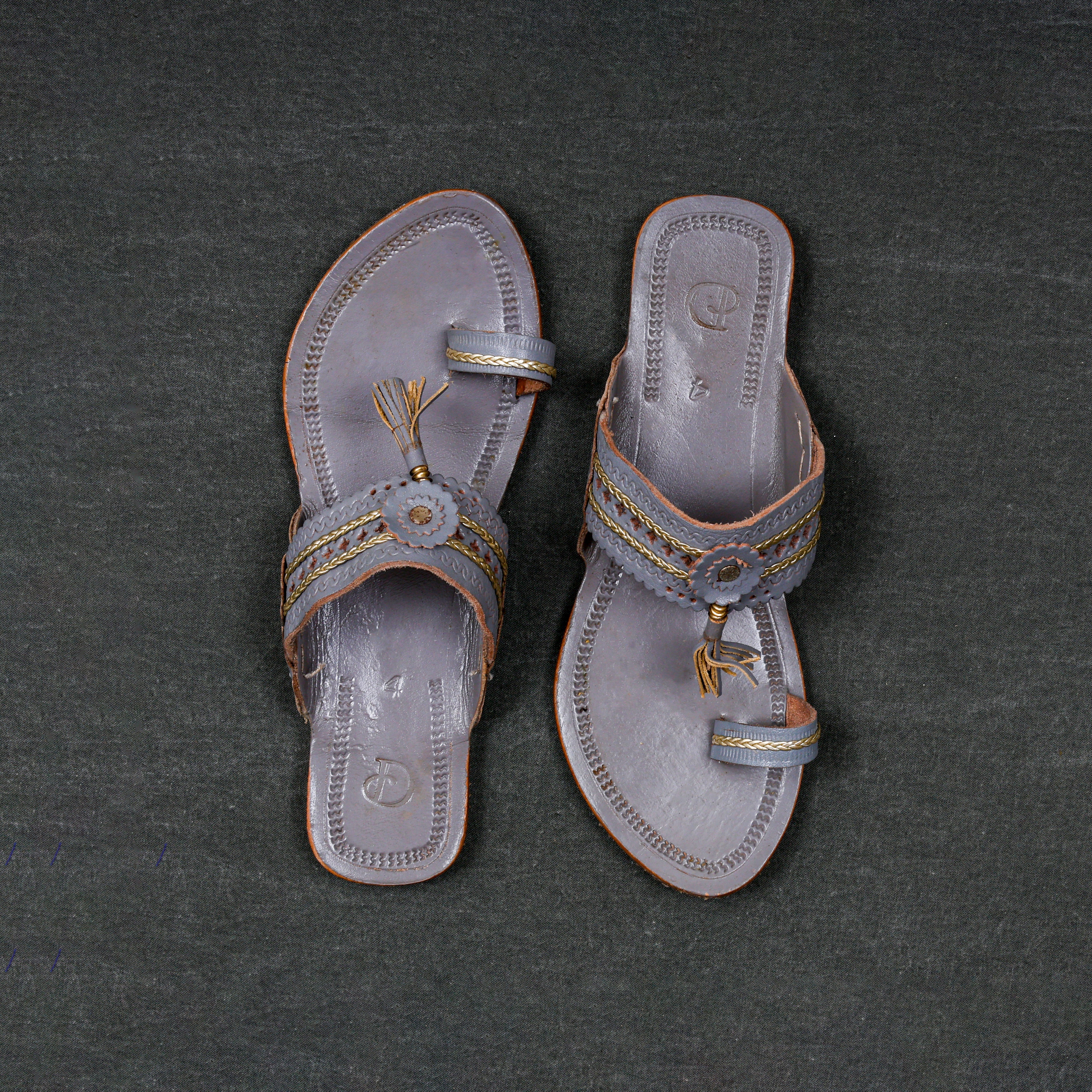 Patent Leather Grey Ethnic Flats