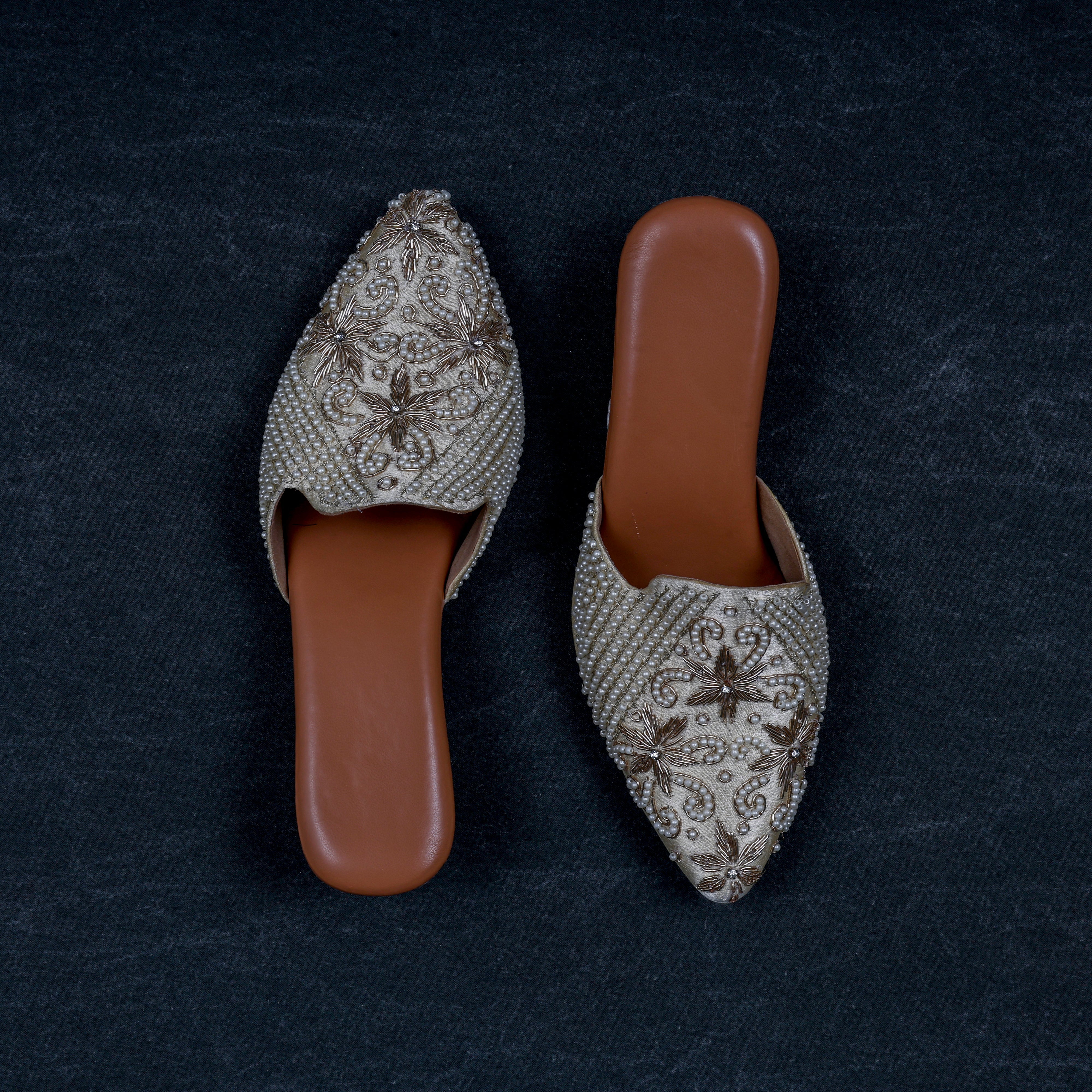 Cream Textured Artisan Ethnic Mules