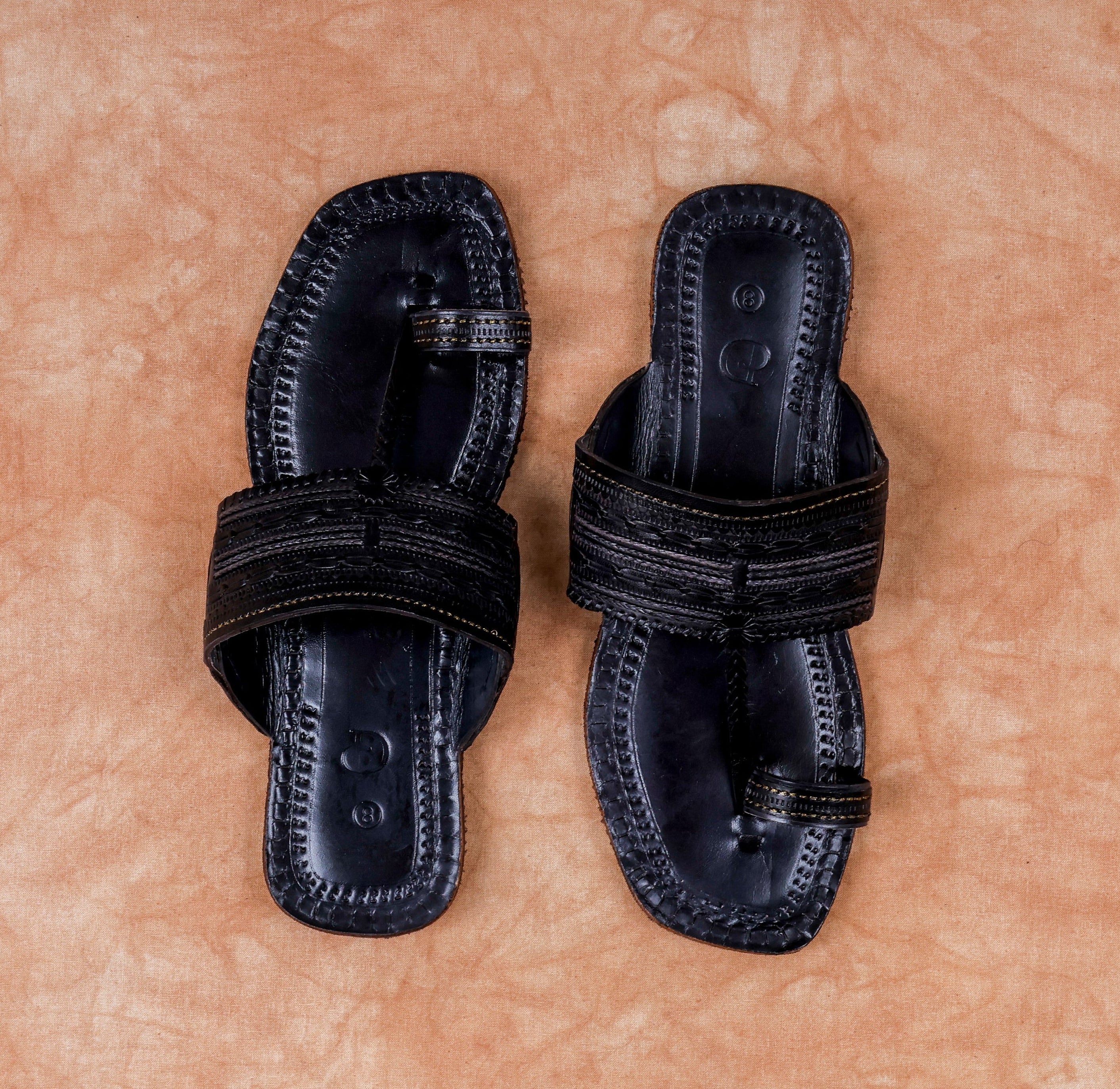 Handcrafted Black Patent Kolhapuri Sandals