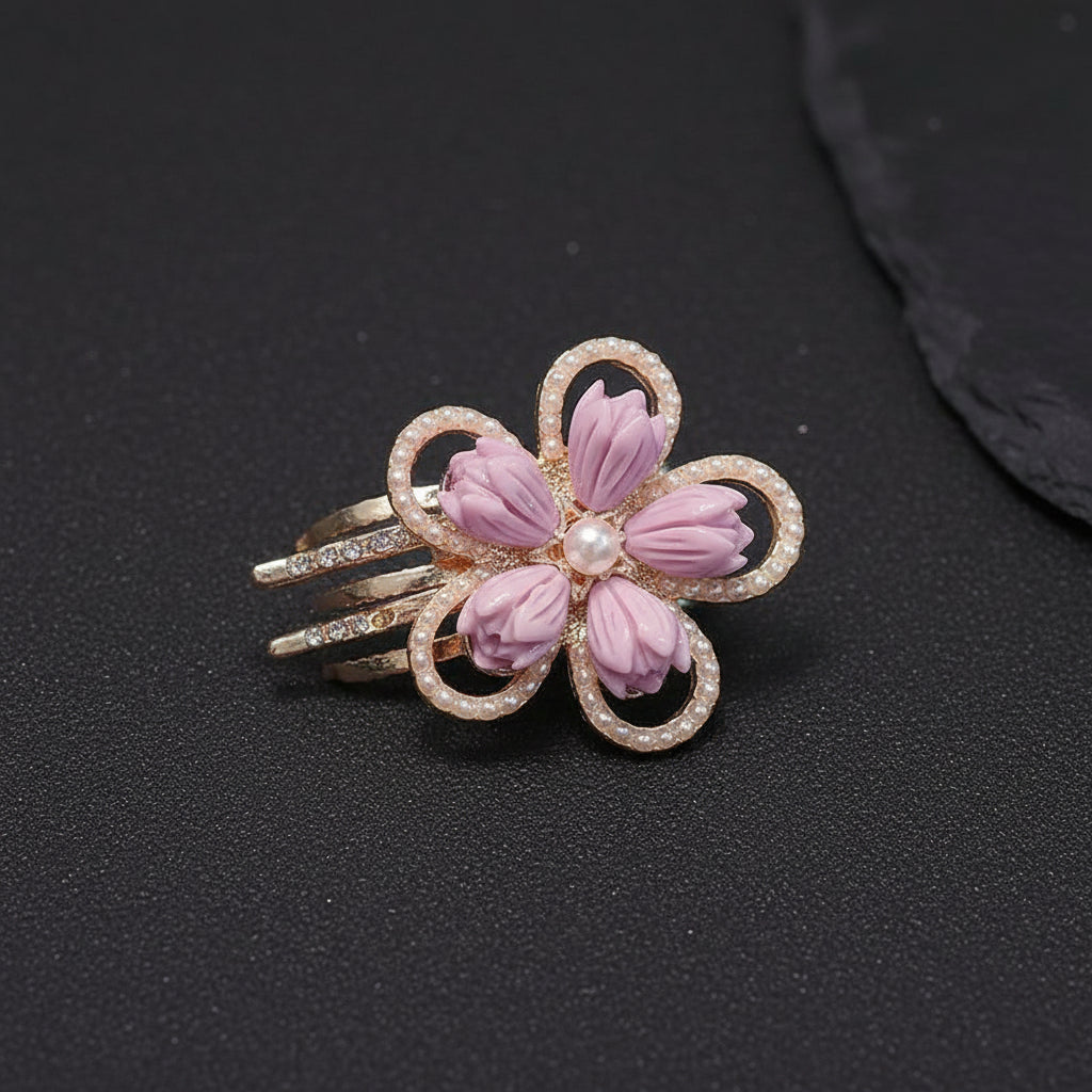 Purple Flower Alloy Pearl Hair Claw Set