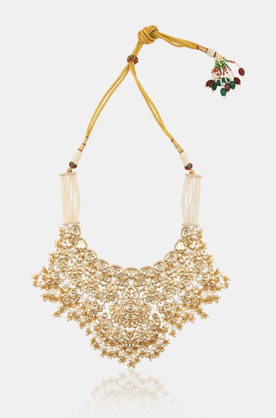 Pearl Cascade Elegance Polki Bridal Set - Dyulokha