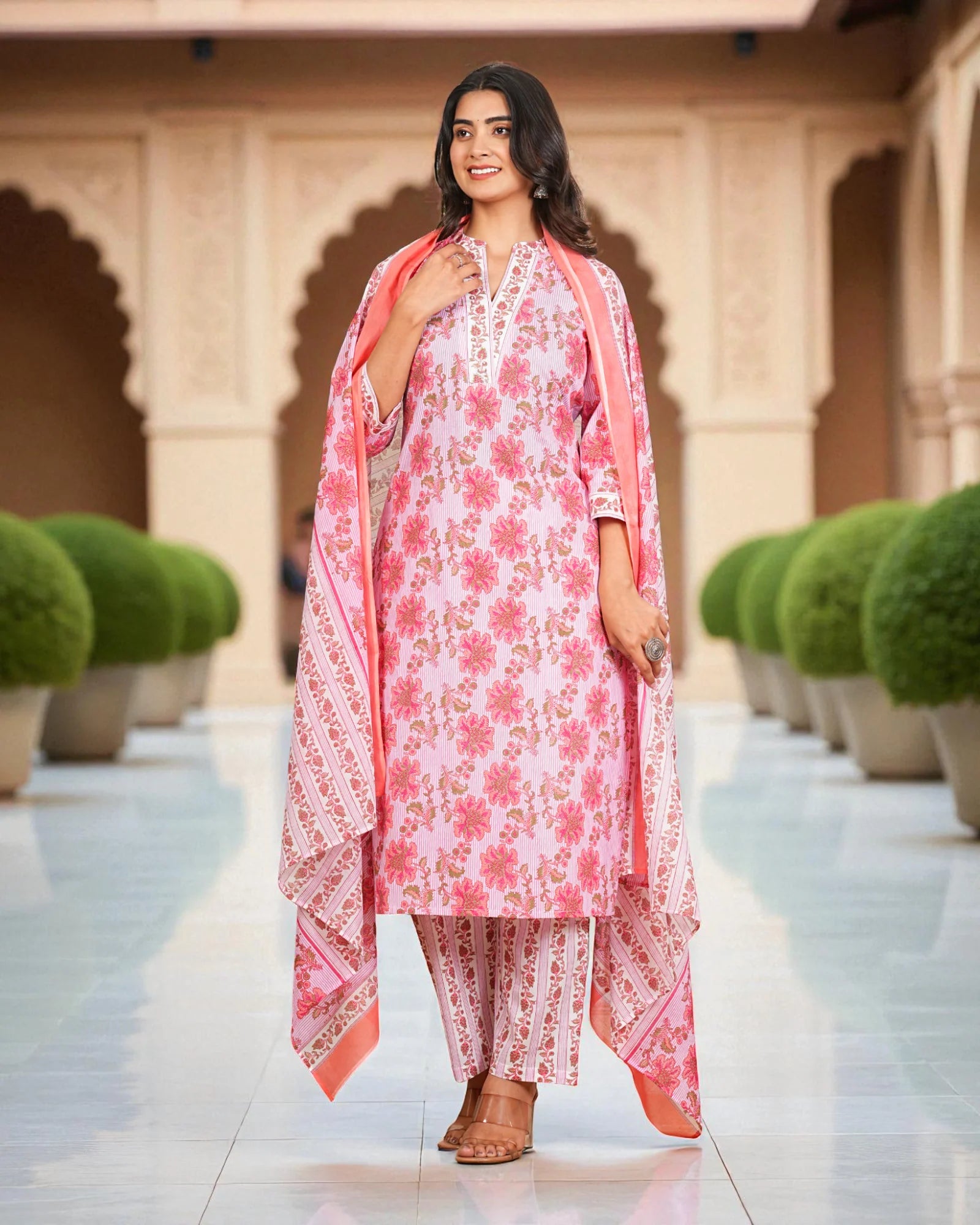 Floral Cotton Kurta Set With Elegant Embroidery
