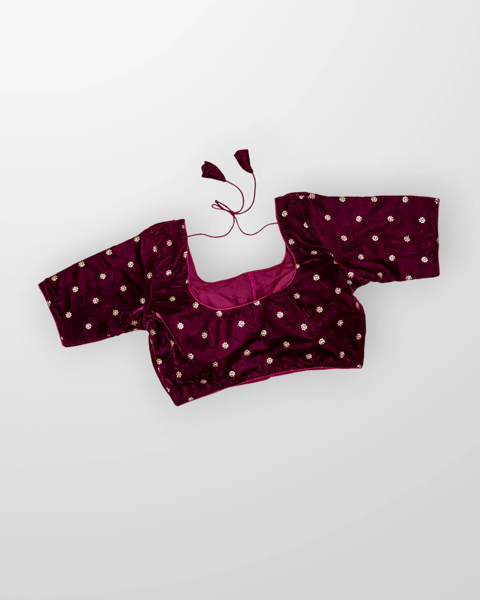 Velvet Deep Back Half Sleeve Blouse