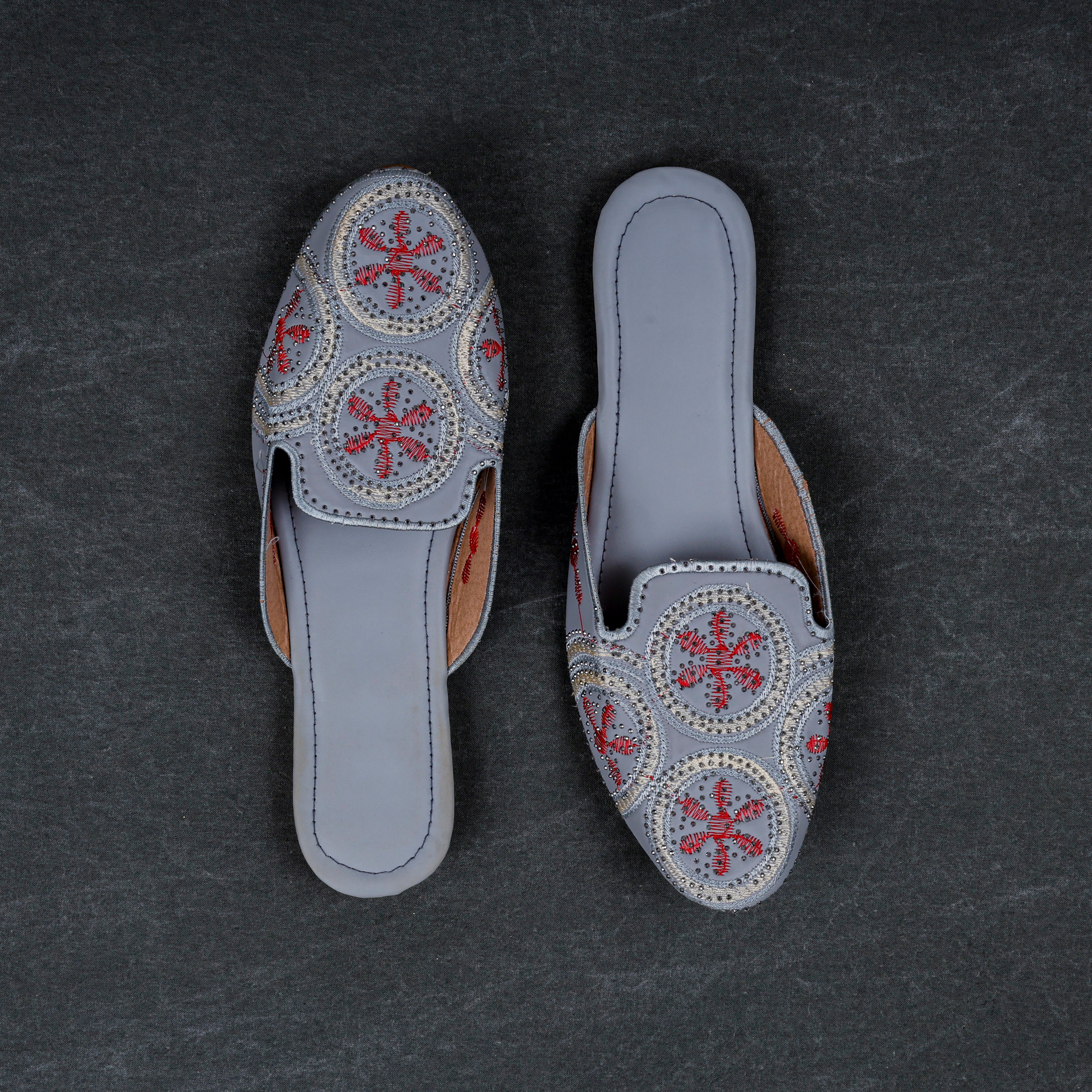 Handcrafted Light Grey Almond Mules