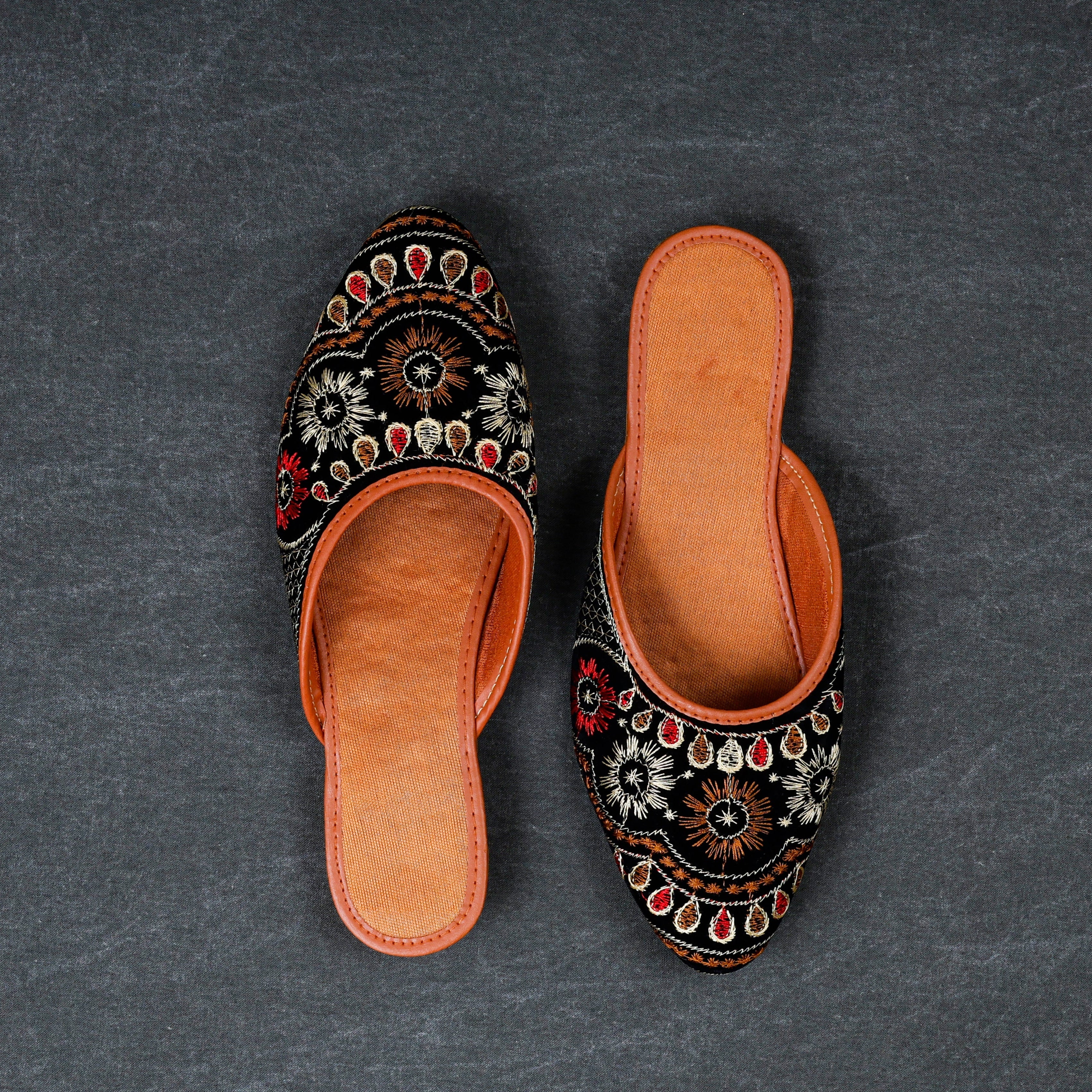Black Velvet Slip On Mules