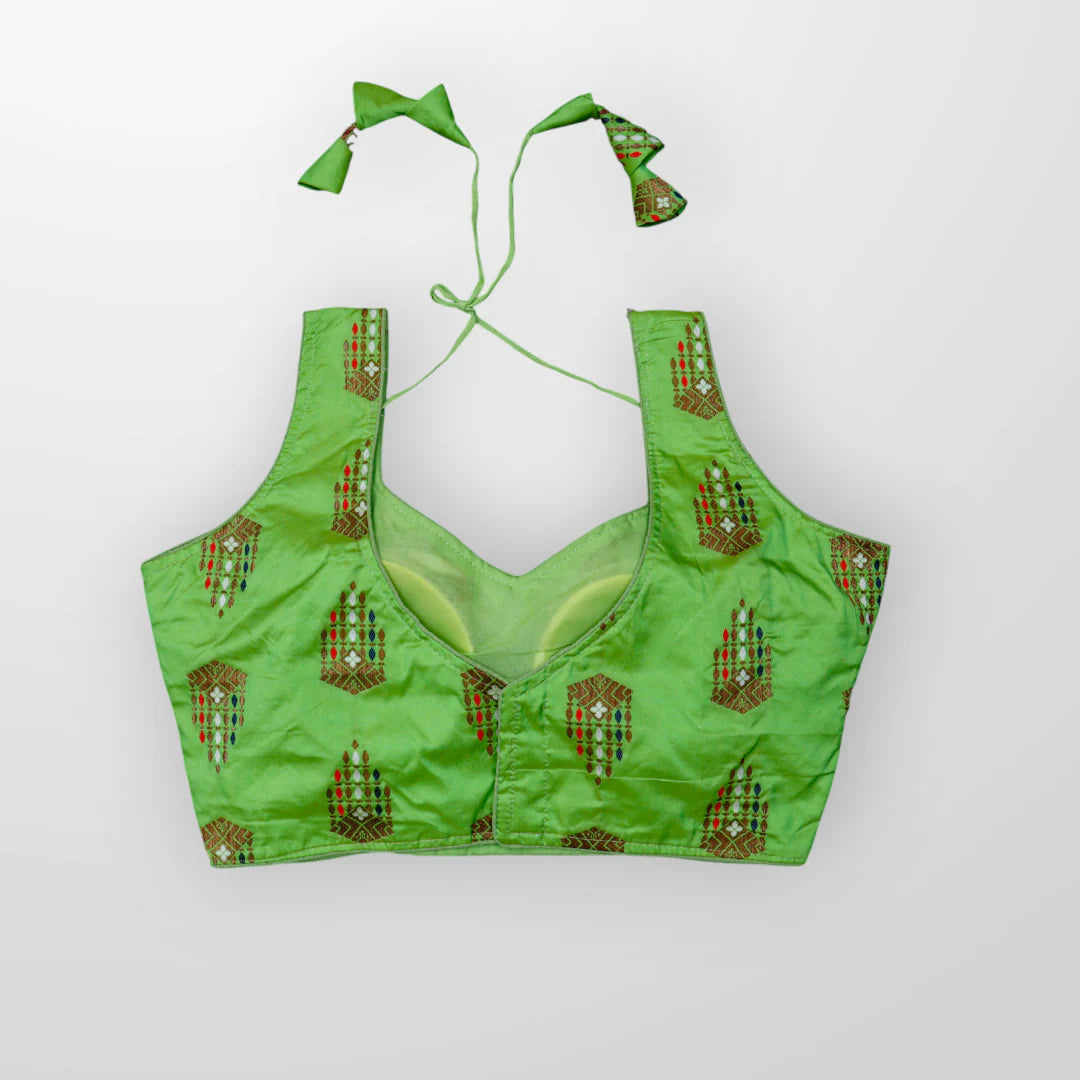Multicolor Raw Silk U Neck Readymade Blouse