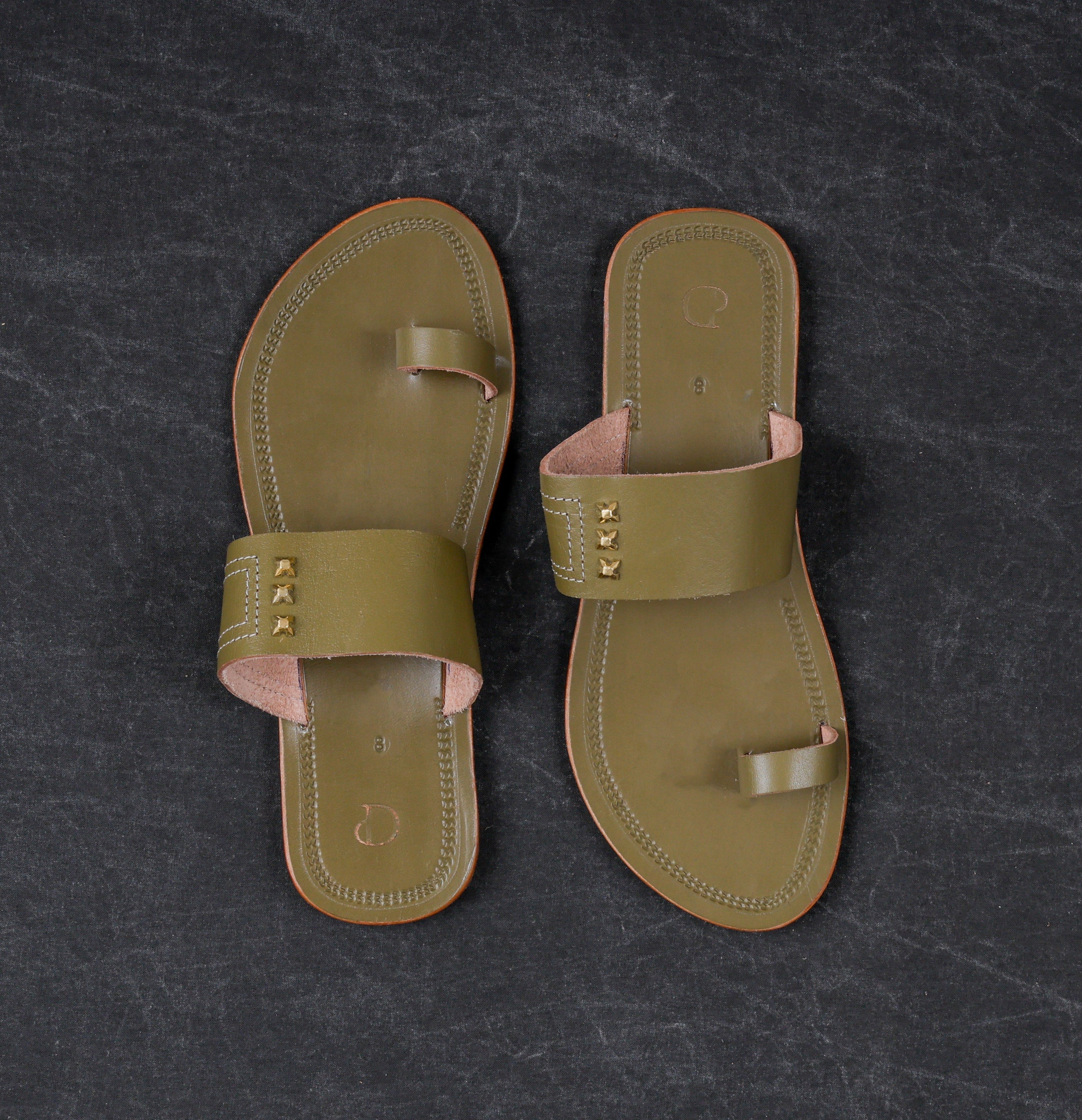 Olive Green Patent Leather Kolhapuri