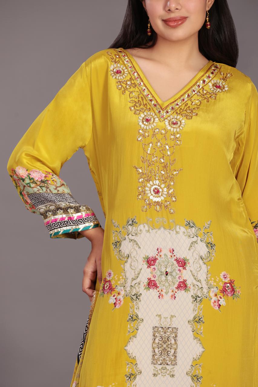 Golden Green Embroidered Kurta Set