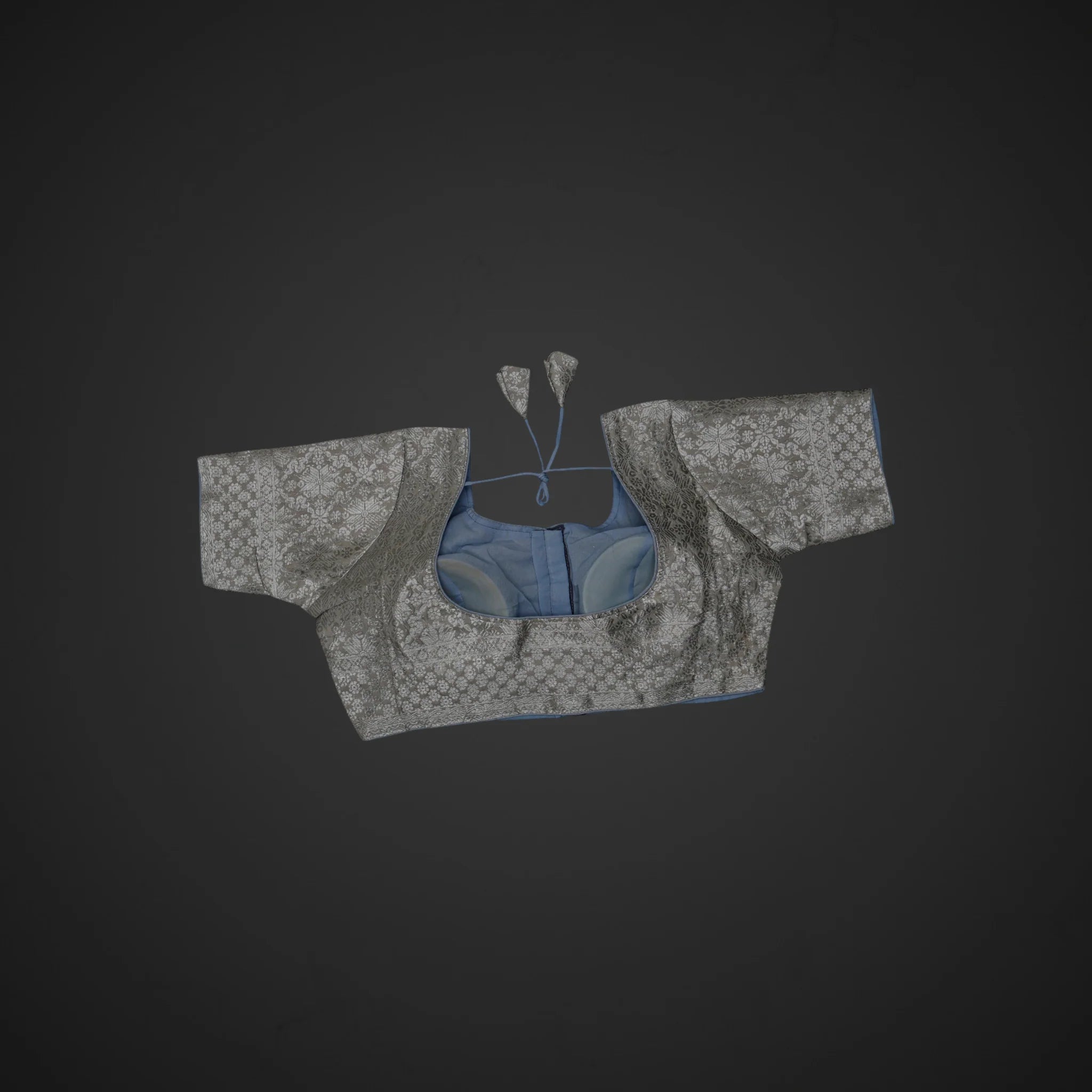 Silver Brocade Silk Jacquard Readymade Blouse