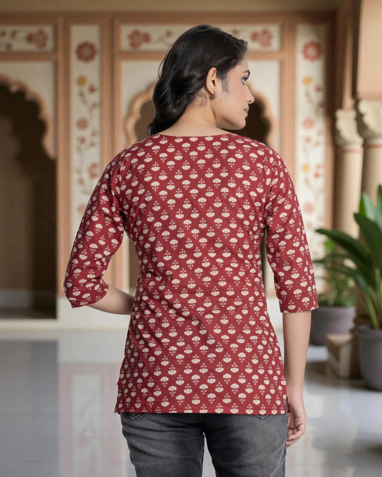 Maroon Floral Printed Kurta
